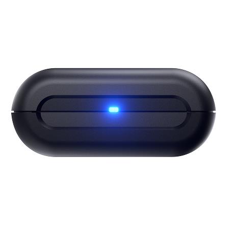 Wireless CarPlay adapter with blue LED indicator on black housing