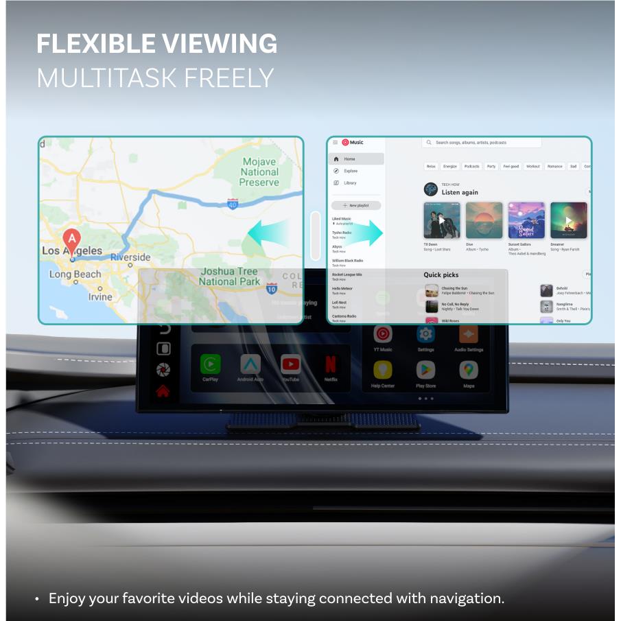 Ottocast 11.4-inch smart car display with split views for map and media