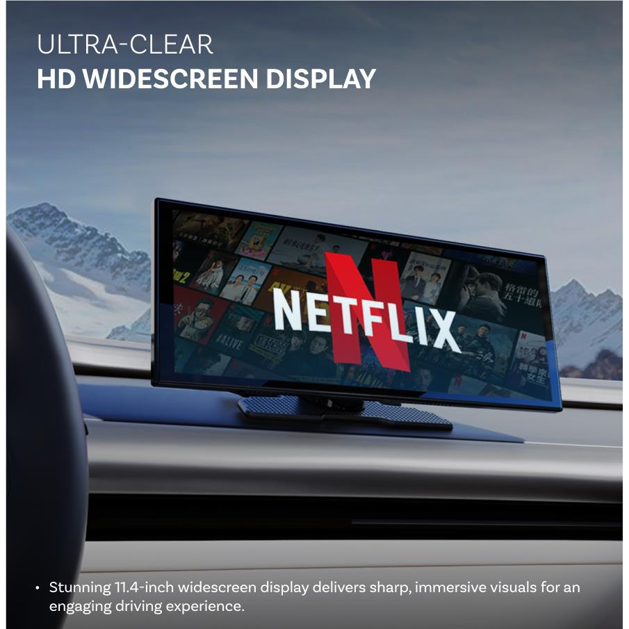 Ottocast 11.4-inch smart car display showing Netflix on widescreen