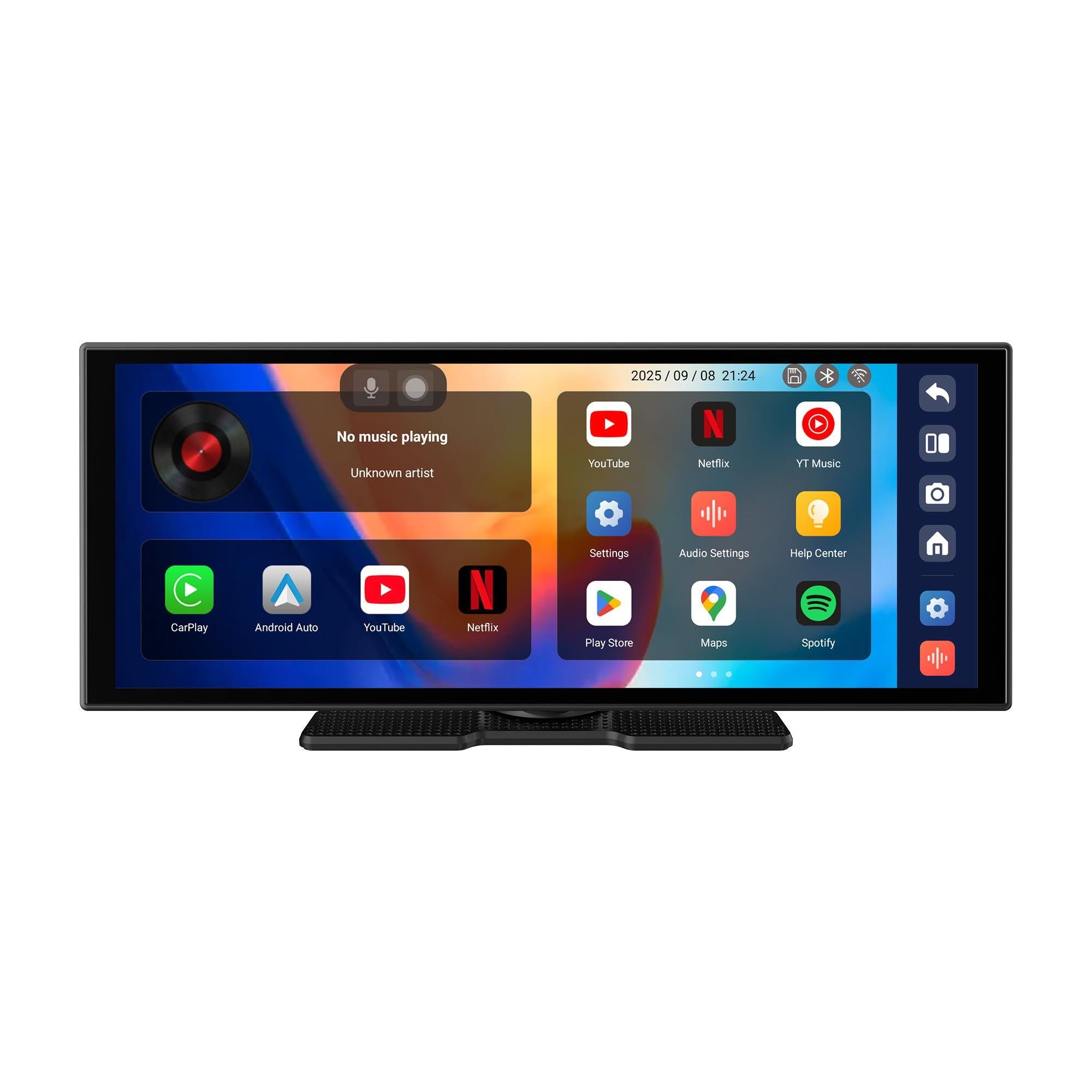 Ottocast 11.4-inch smart car display front view with app icons and side menu buttons