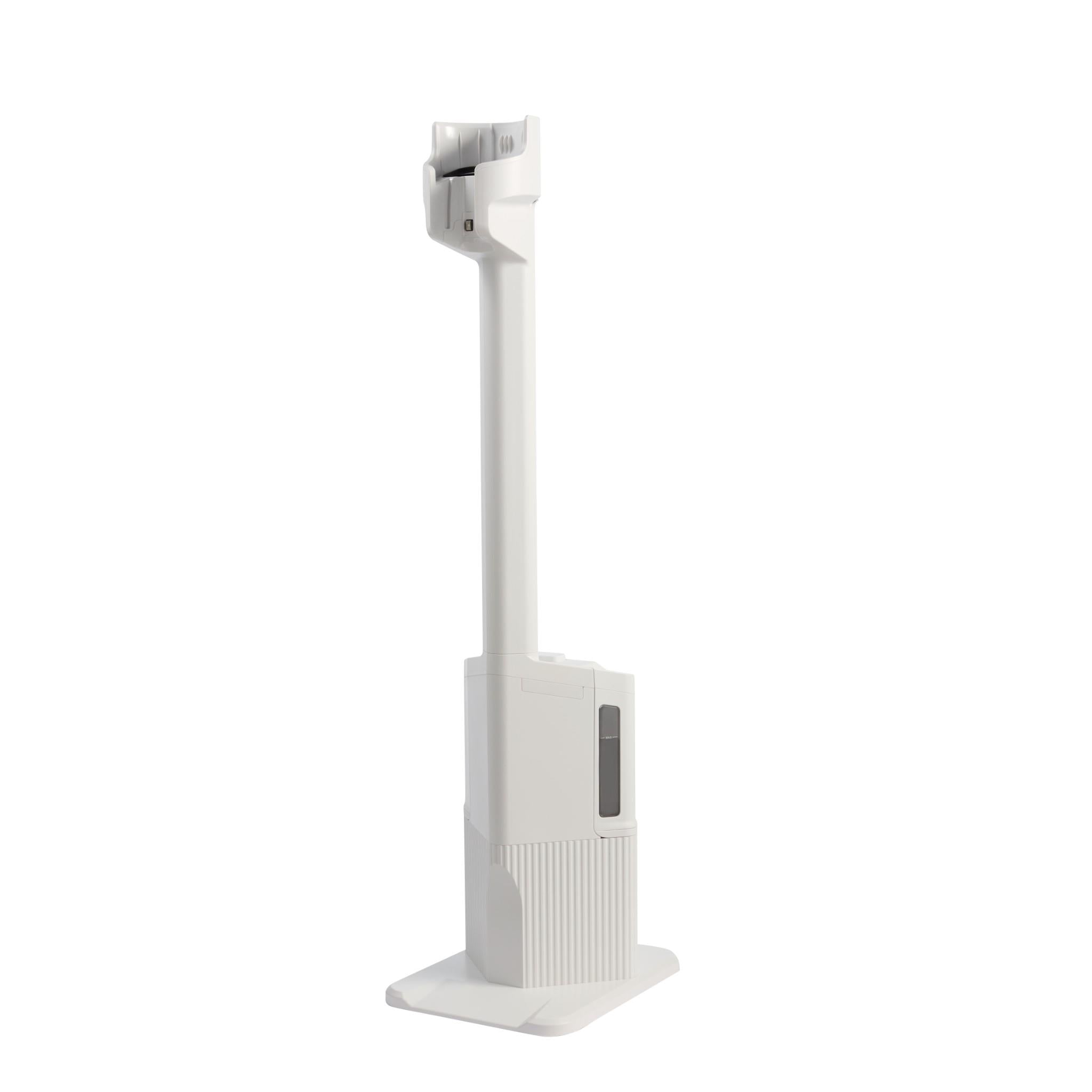 Auto-empty base with wall-mounted cordless vacuum dock, white body.