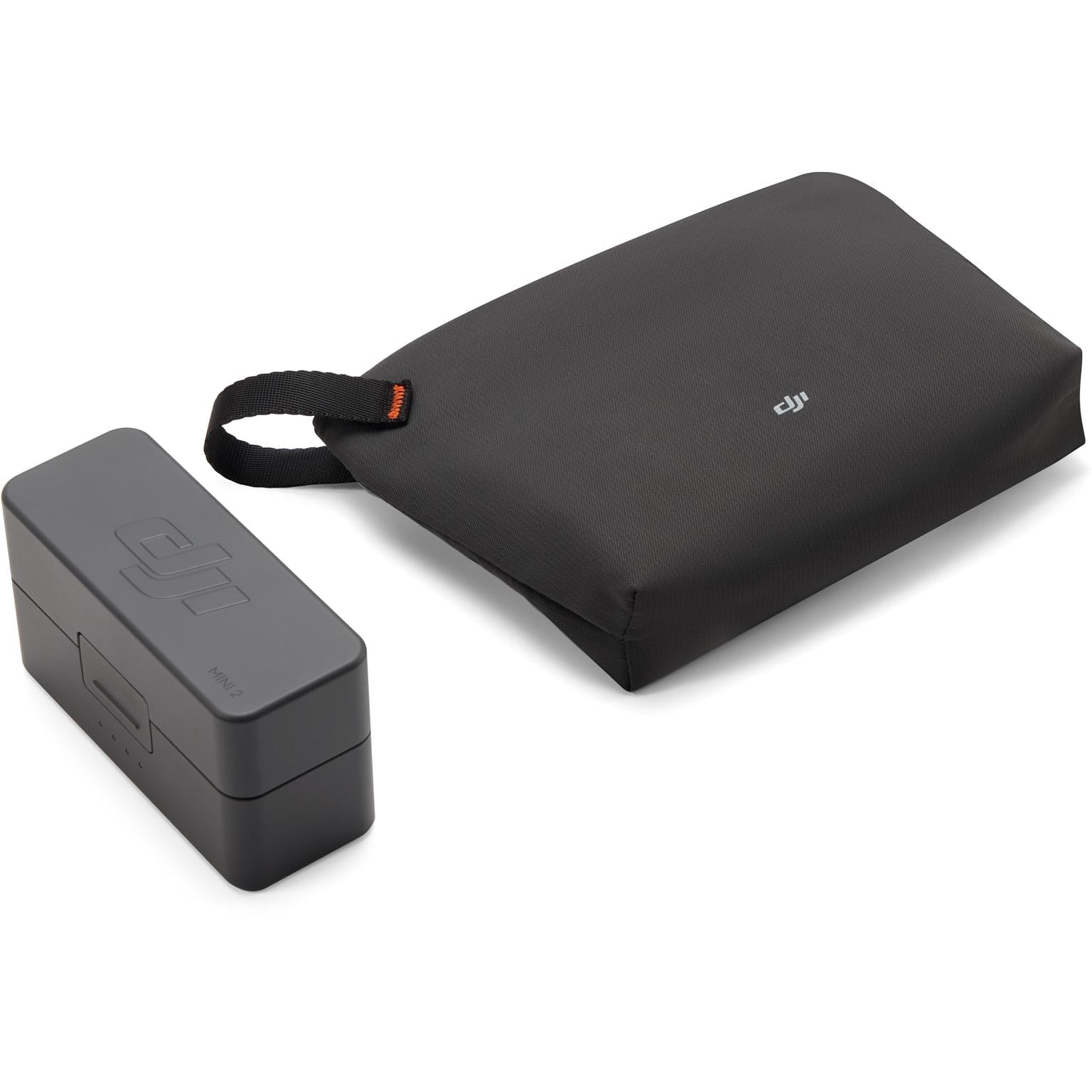Black DJI wireless microphone storage case with matching receiver and strap