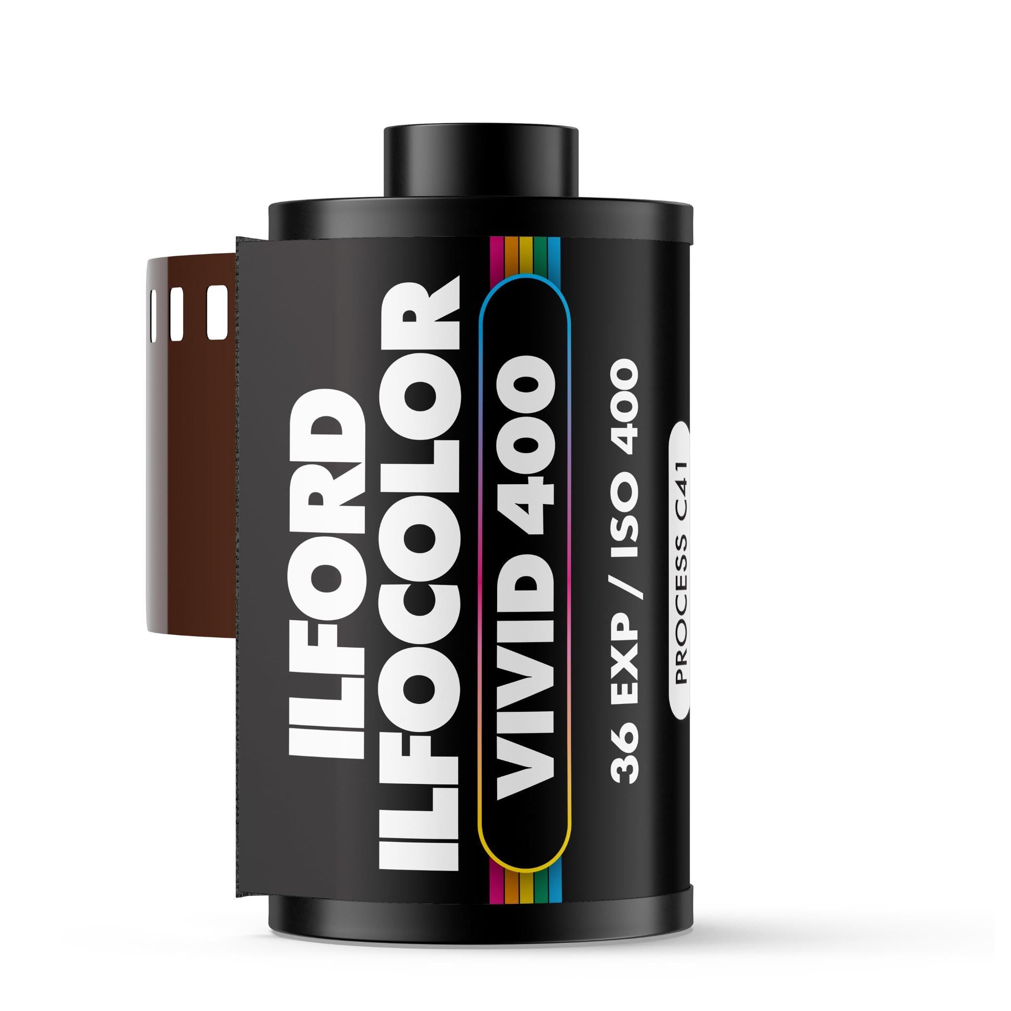 Ilford ILFOCOLOR Vivid 400 35mm color film canister, ISO 400, 36 exp
