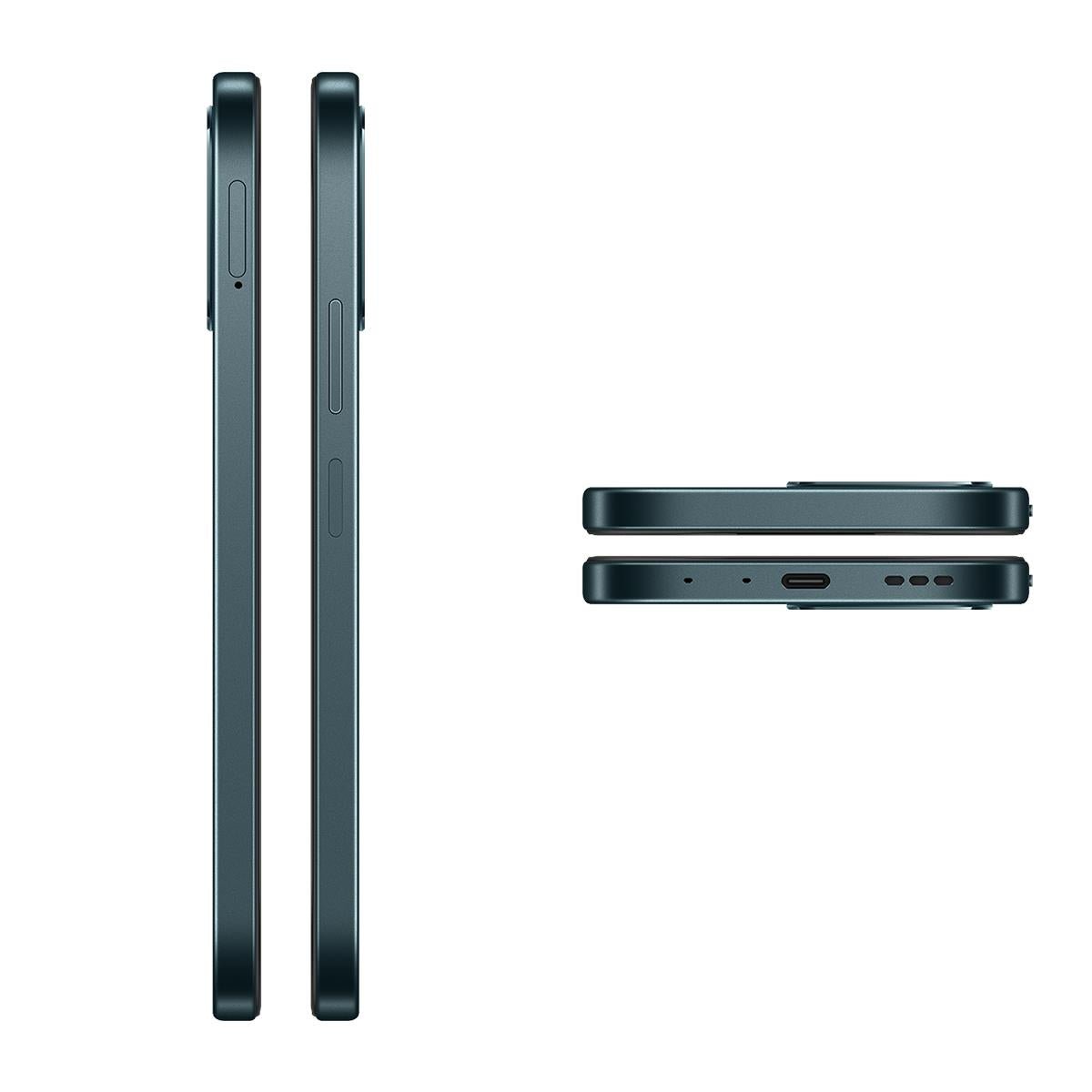 OPPO A6 5G smartphone in sapphire black side view with buttons and ports