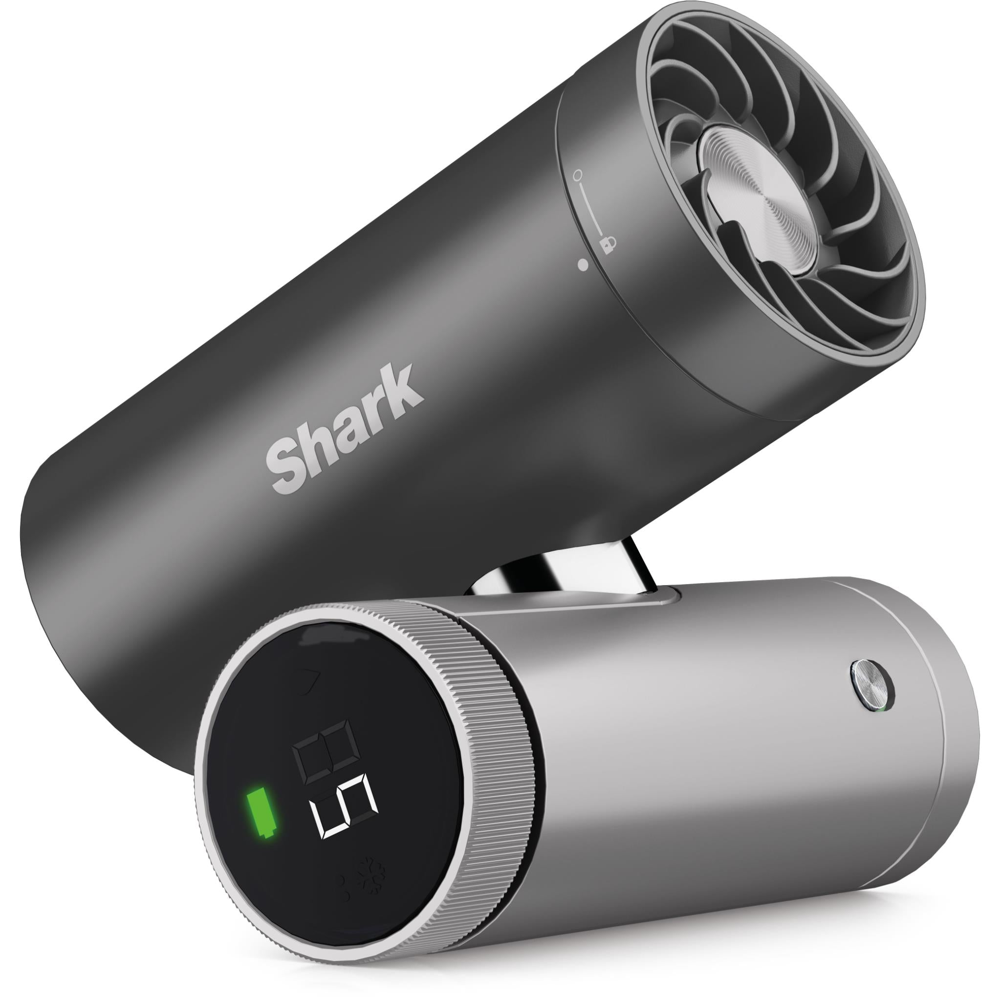 Charcoal handheld cooling fan with circular air outlet and control display