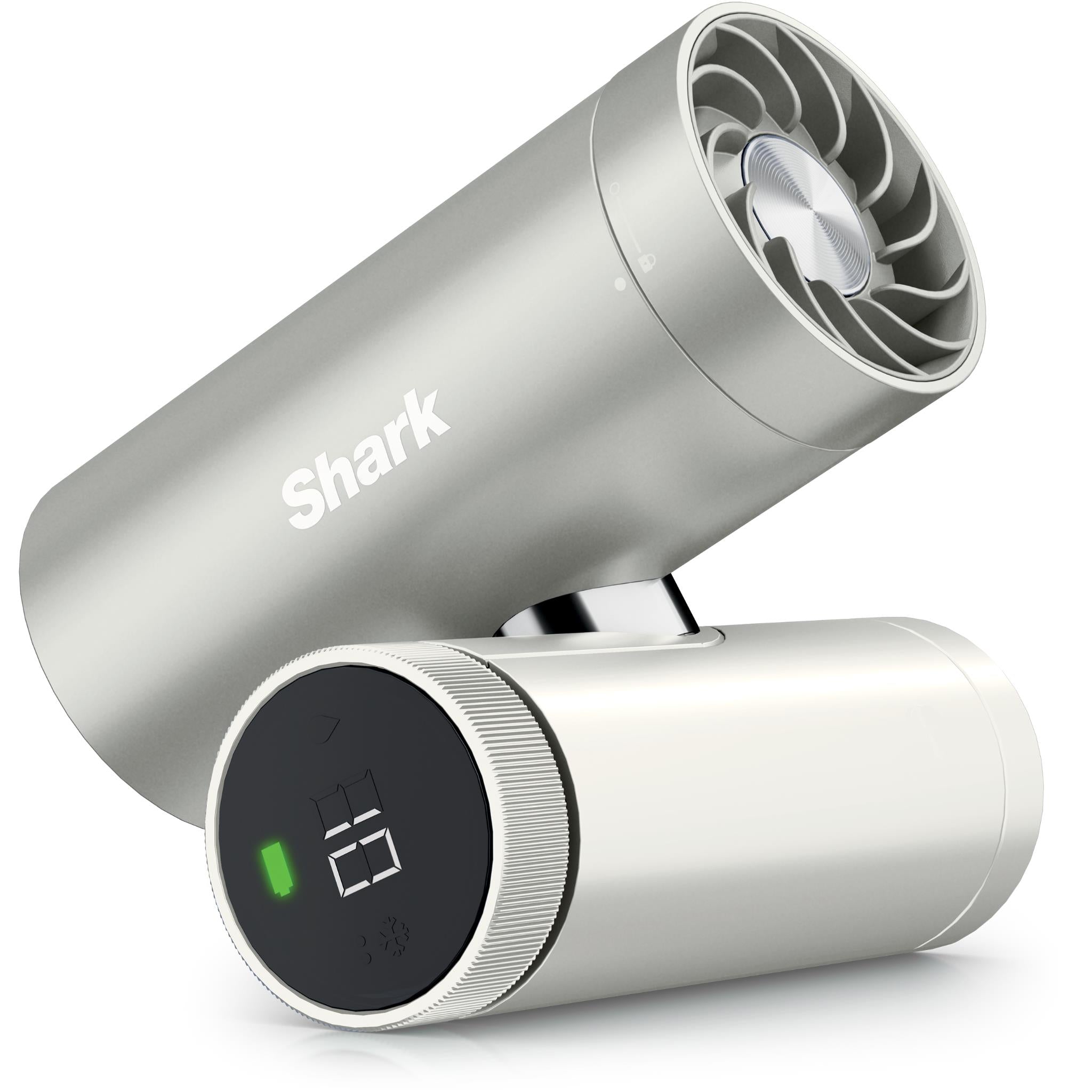 White Shark 3-in-1 personal cooling fan and mist, rotating nozzle and control display