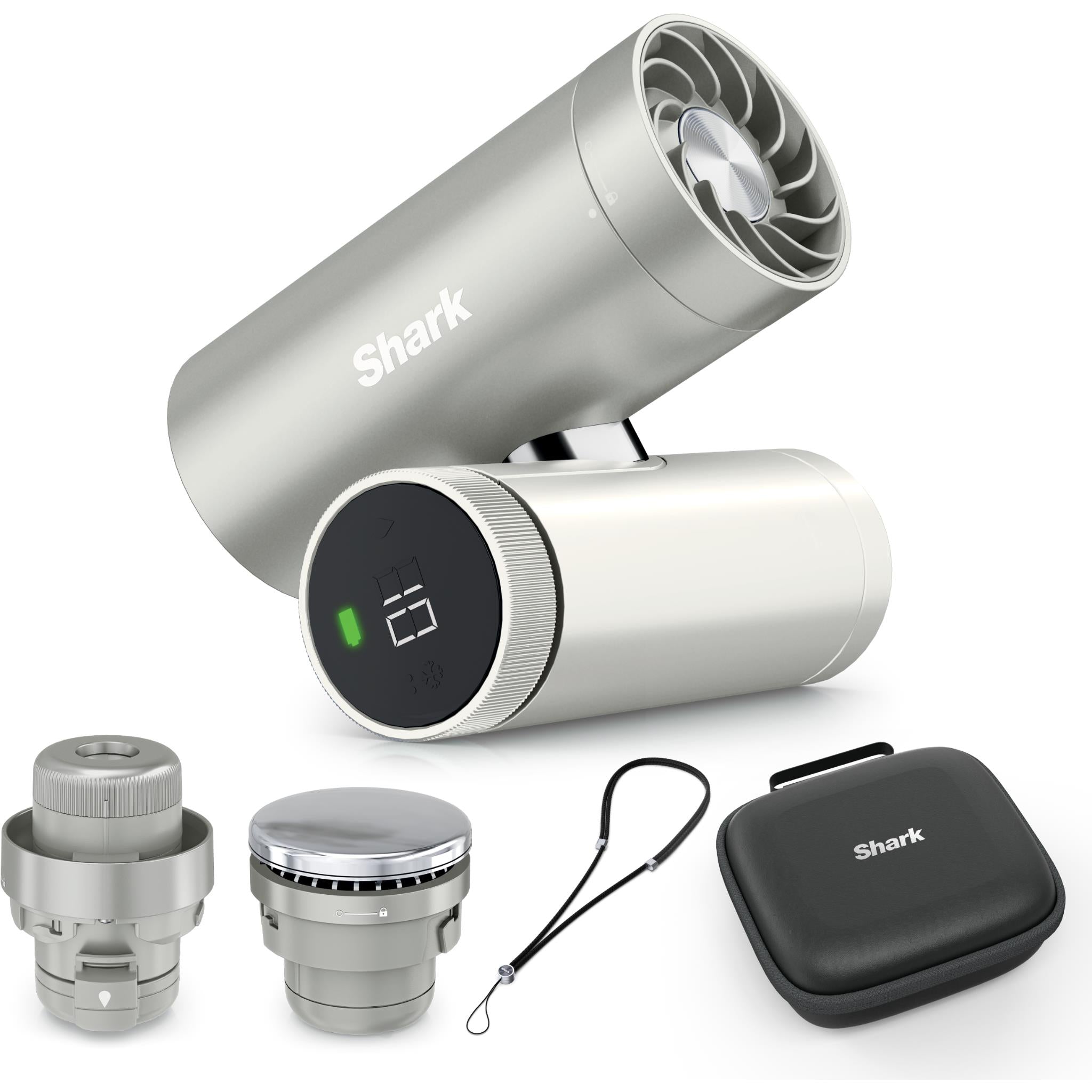 White Shark 3-in-1 personal cooling fan and mist kit with attachments and travel case