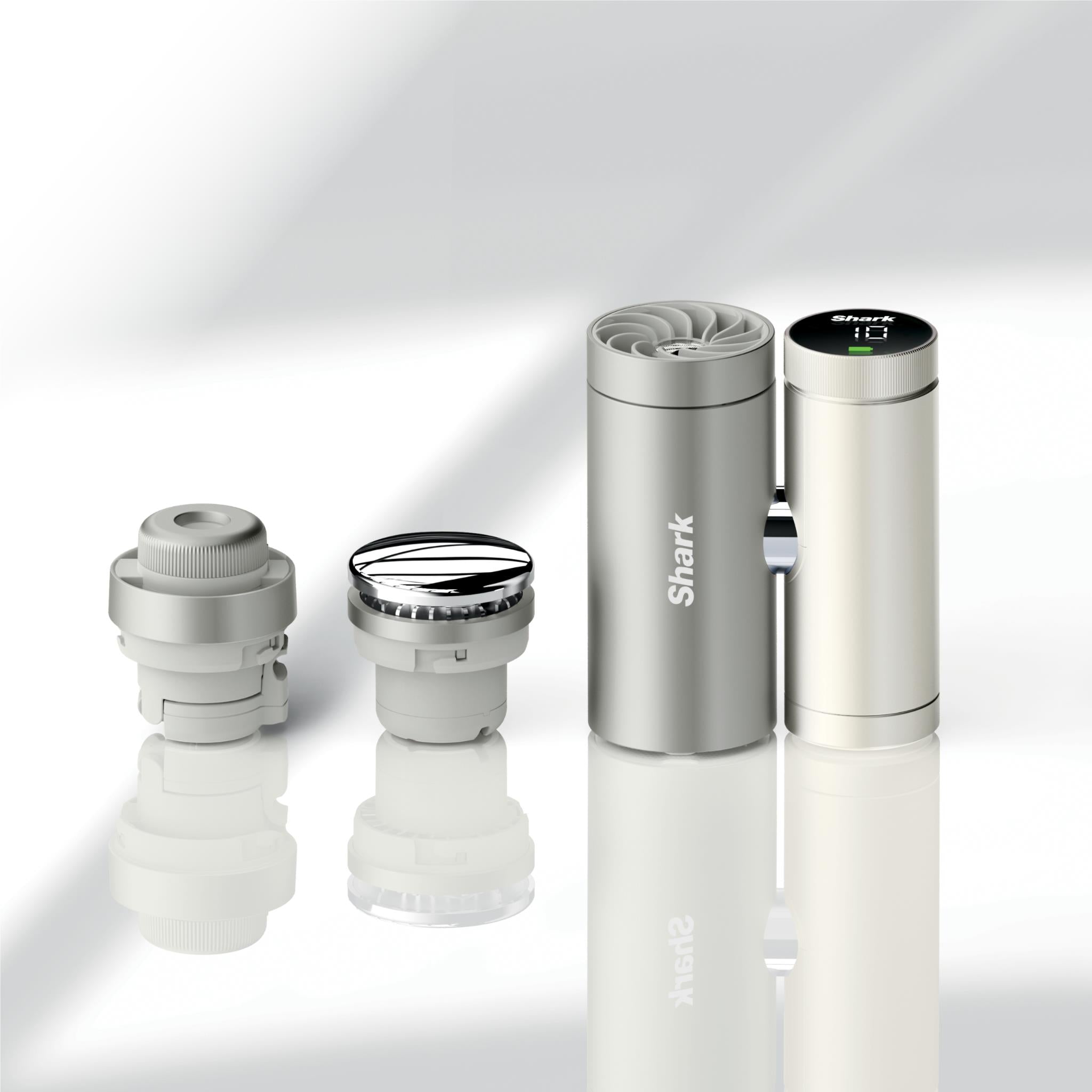 White Shark personal cooling fan and mist, two attachment heads shown side-by-side