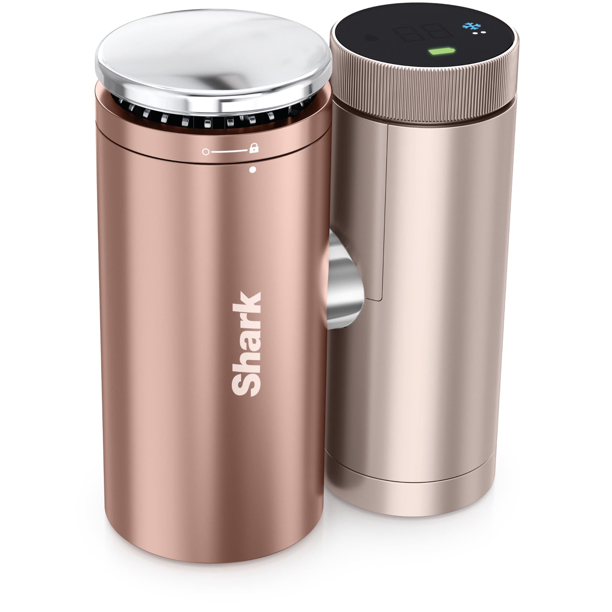 Rose gold and silver 3-in-1 fan and mister with hinged cooling head