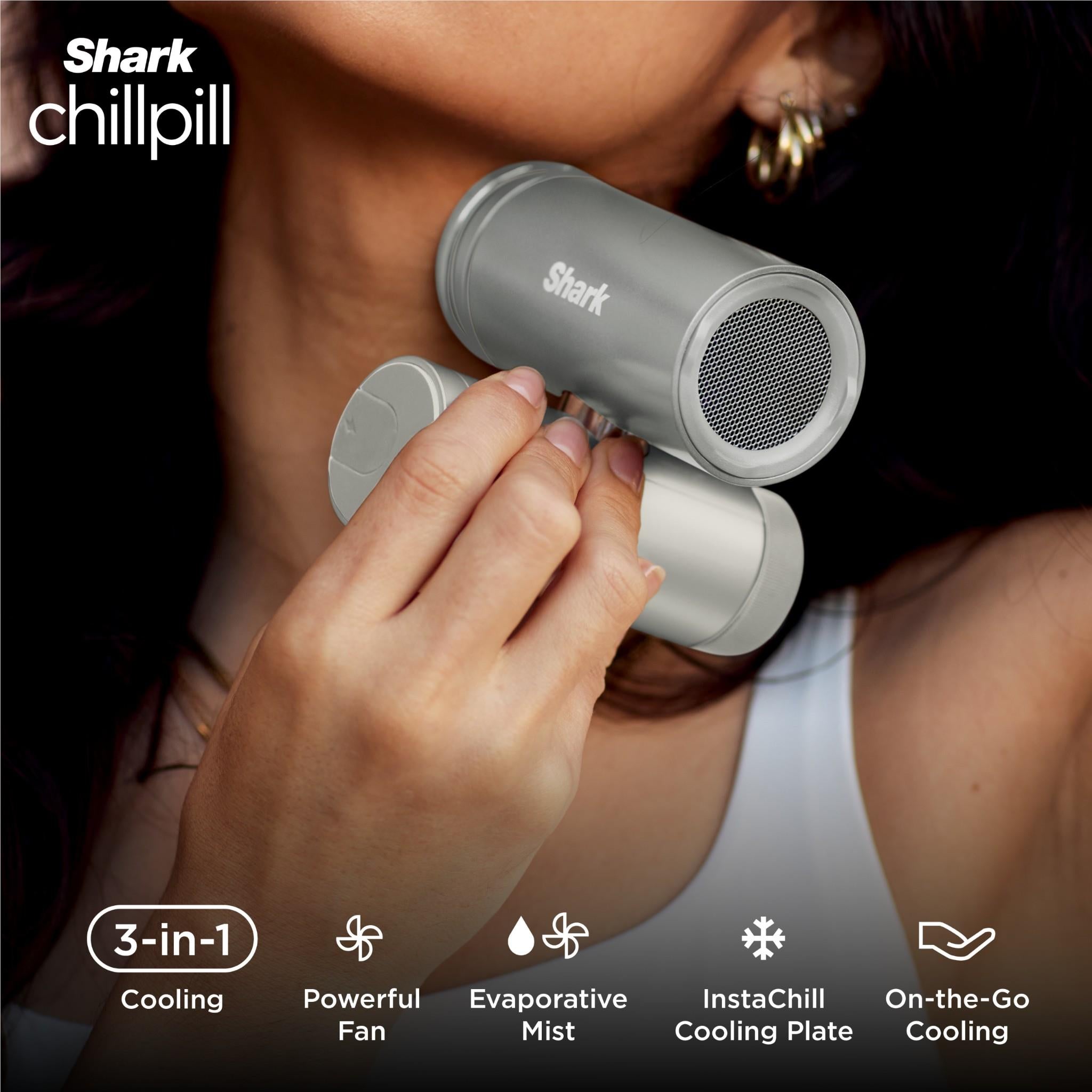 Silver handheld 3-in-1 fan and mister with open fan grille at the nozzle
