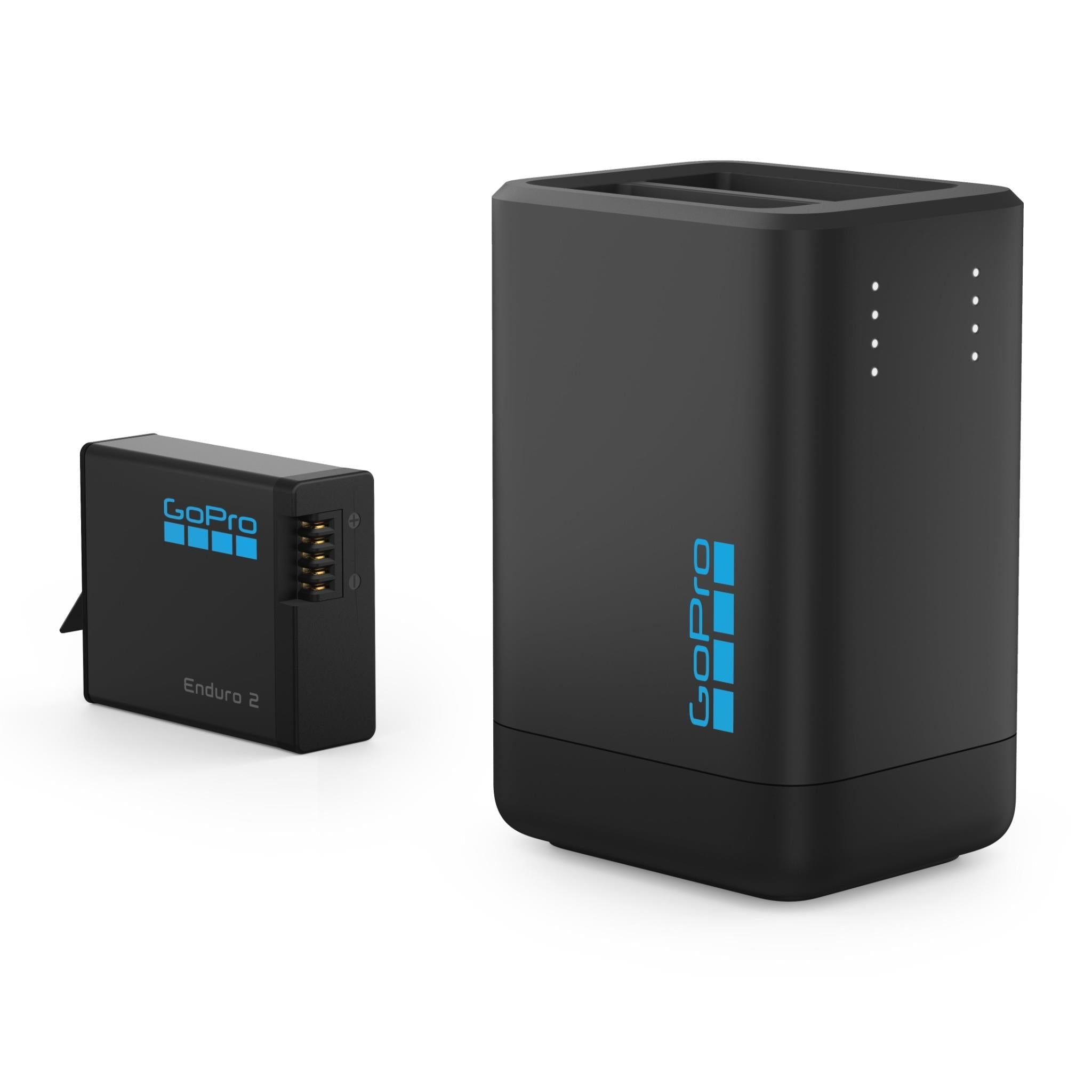 GoPro Enduro 2 dual battery charger with Enduro 2 battery, black with blue contacts