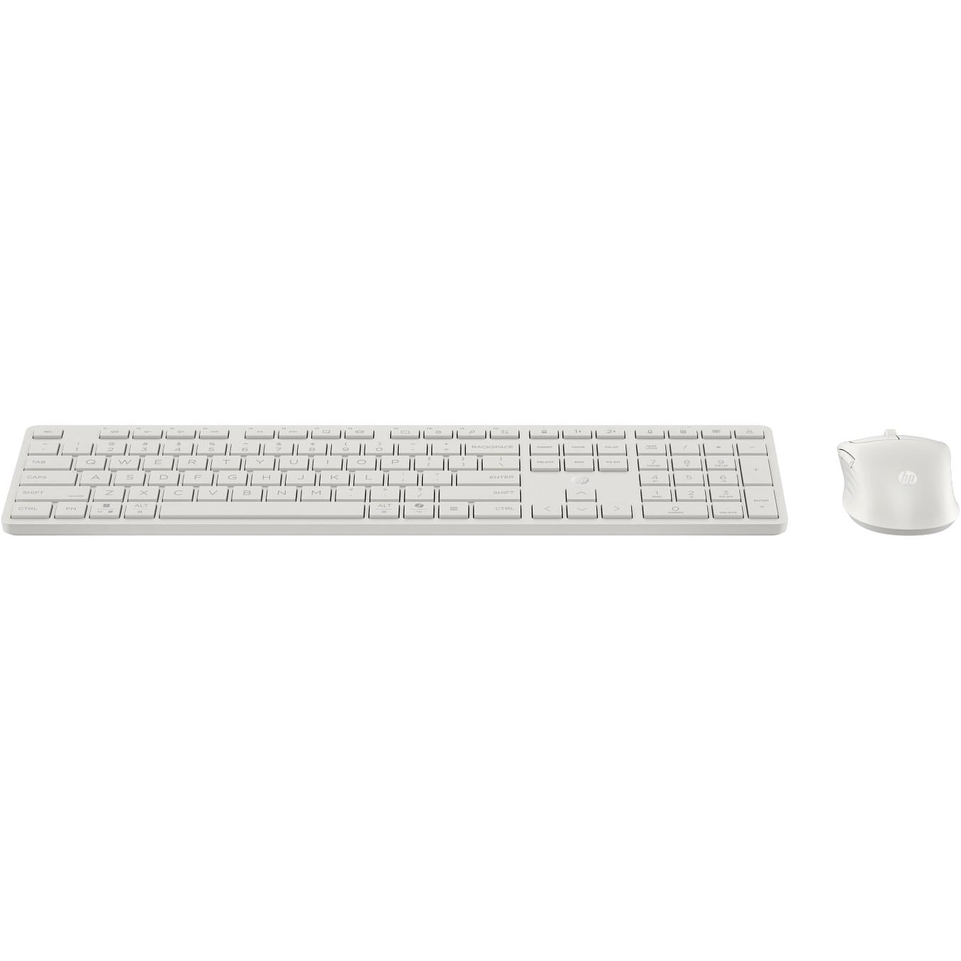 White wireless keyboard and mouse combo, slim keyboard with contoured mouse