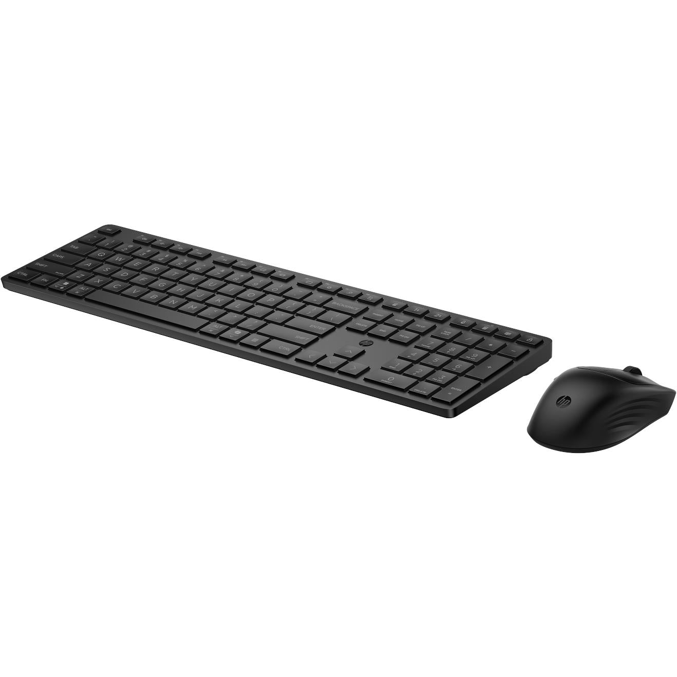 Black wireless keyboard and contoured mouse combo