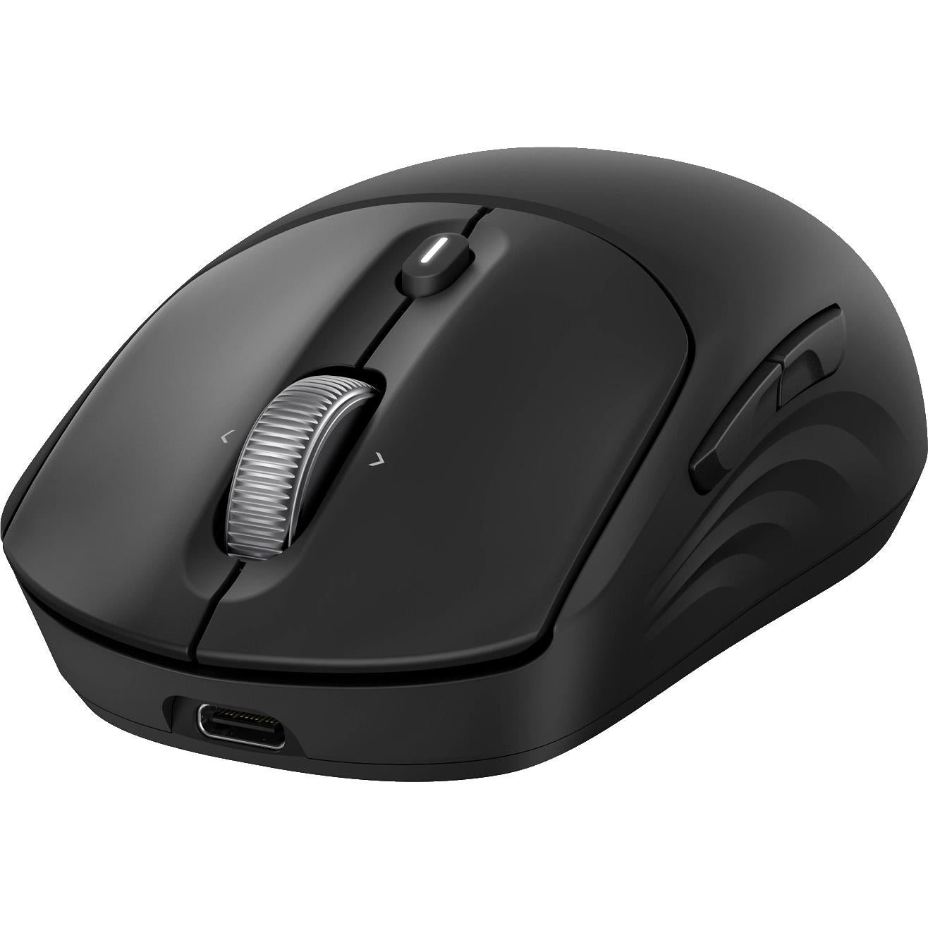 Black rechargeable wireless mouse with shortcut wheel and contoured grip
