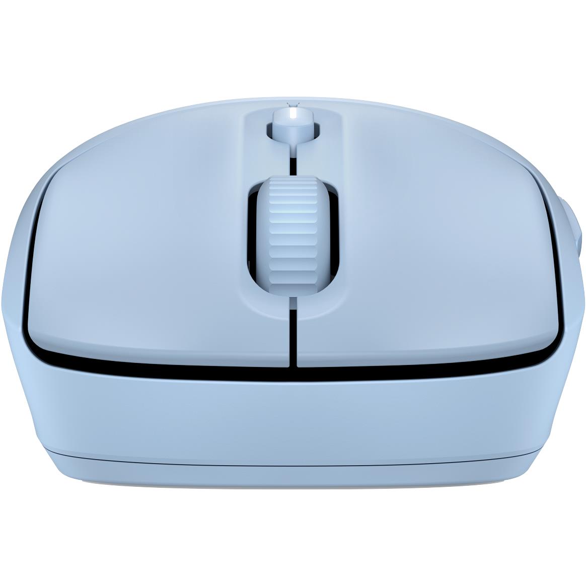 HP 400 quiet silicone wireless mouse, light blue, top view with scroll wheel