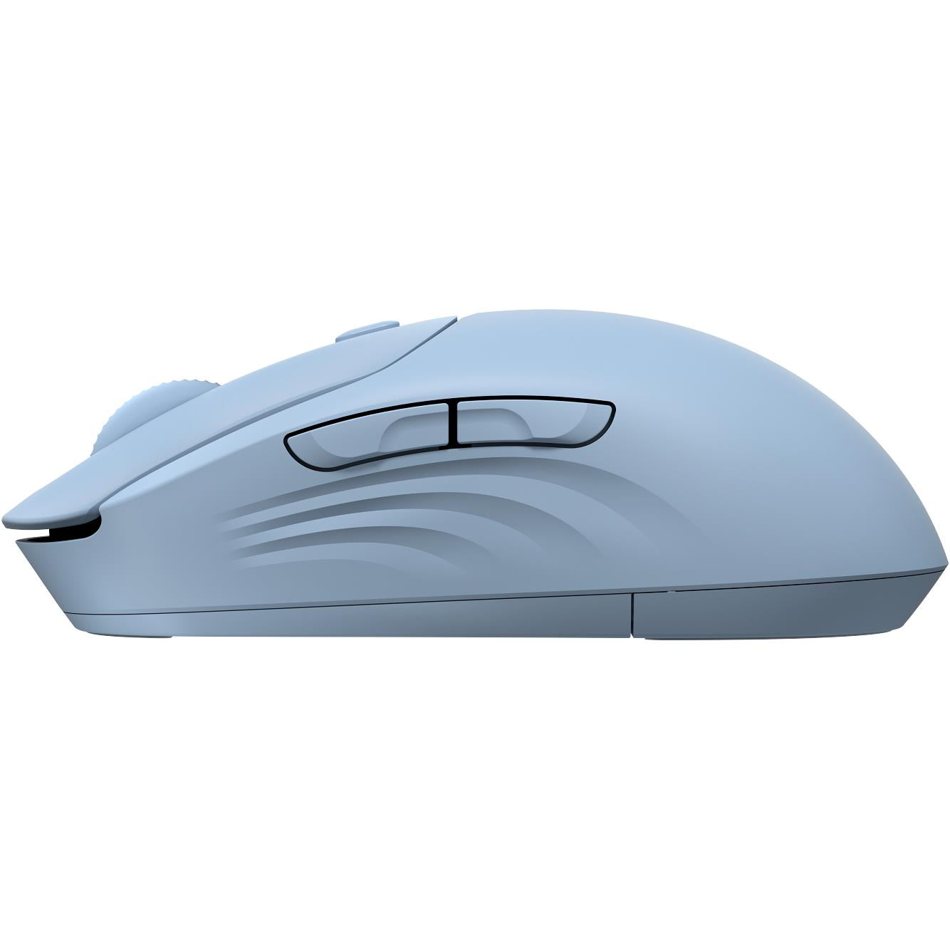 HP 400 quiet silicone wireless mouse, light blue, side profile with buttons