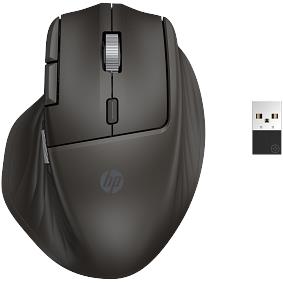 Black mouse back view with logo and central charging/control button