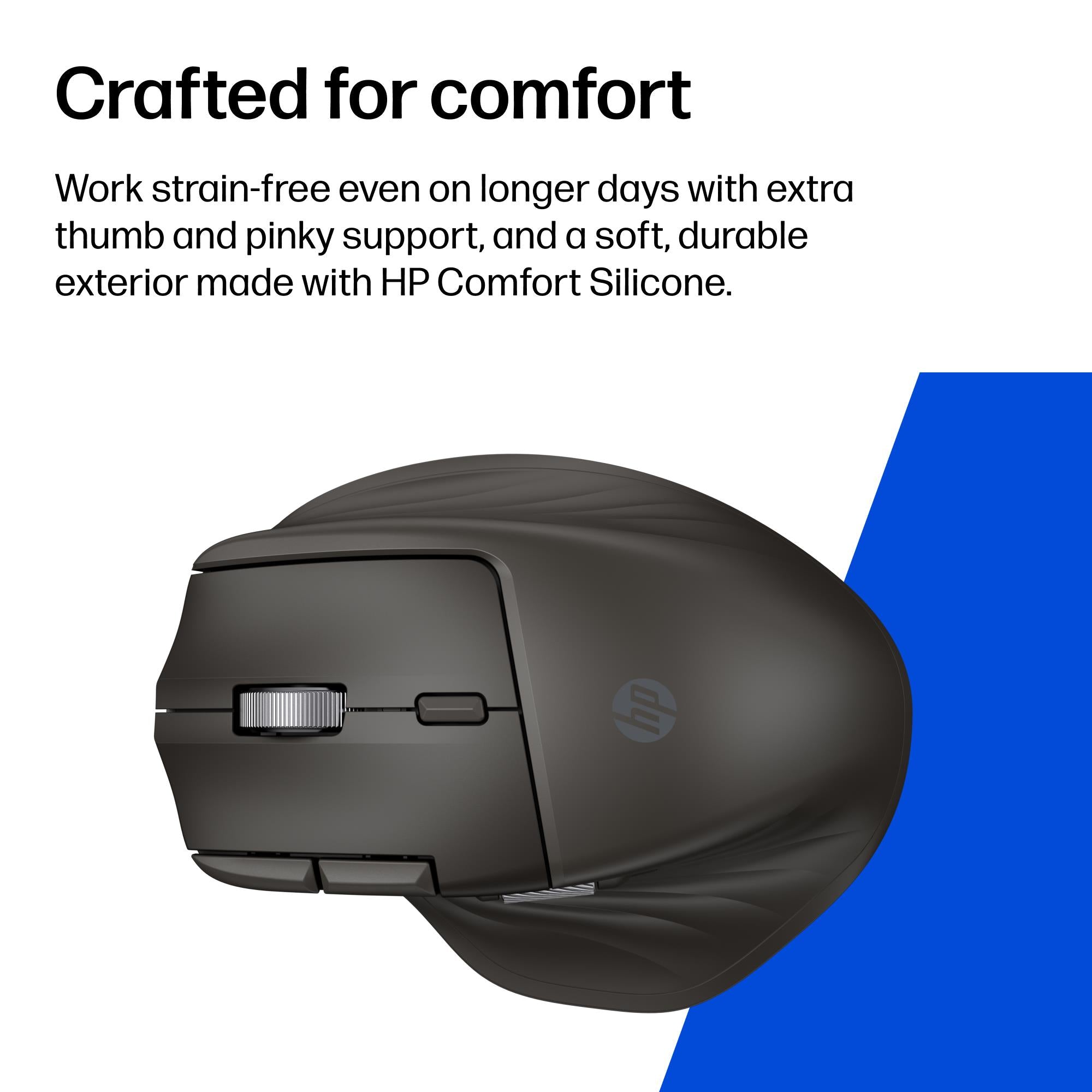 Black mouse top view showing scroll wheel and side control button