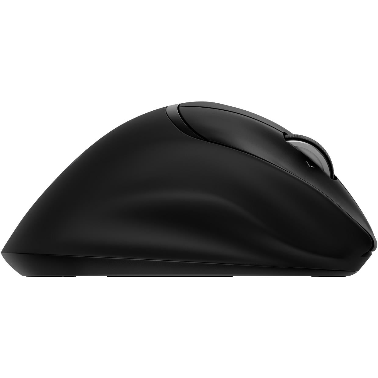 Black semi-vertical ergonomic rechargeable mouse angled side profile