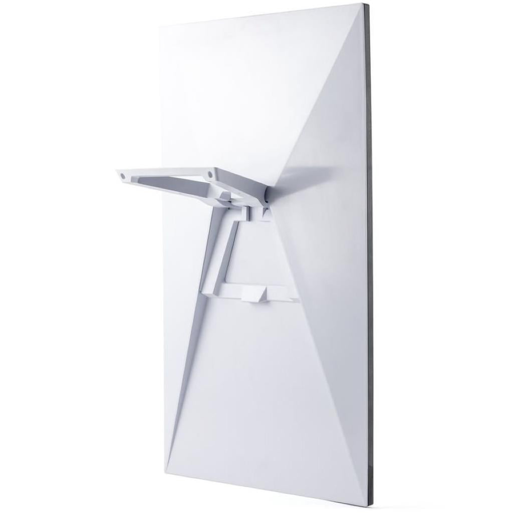 Wall-mounted satellite internet antenna with white rectangular panel and support