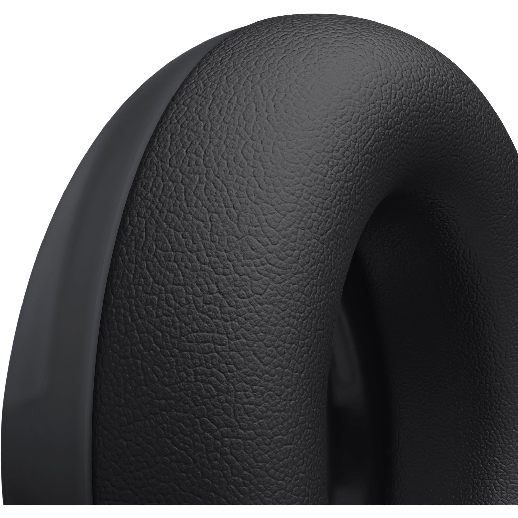 Beats 360 black ear cup cushion with pebble-grain leather-look texture, close-up