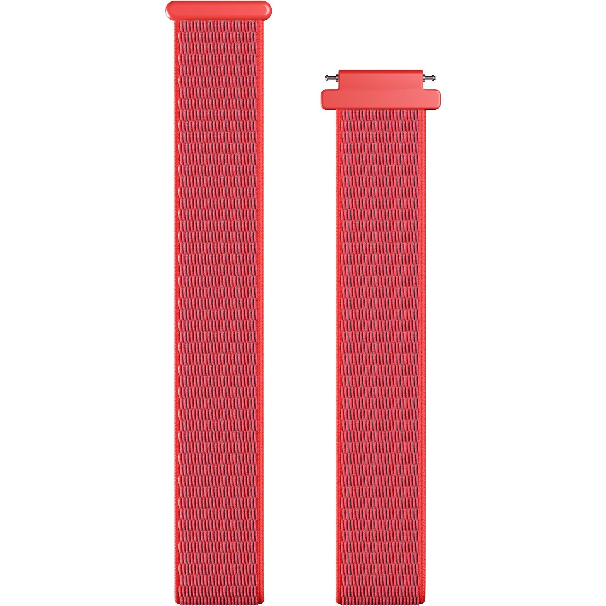 Red mesh smartwatch strap with clasp, spare band shown