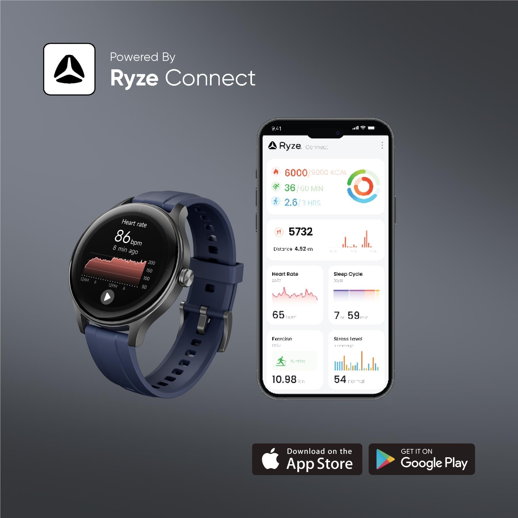 Ryze Flex Gen 2 smart watch with Bluetooth calling in Black & Blue, image 6 - Smart Watches at Tech Supply Shed NZ