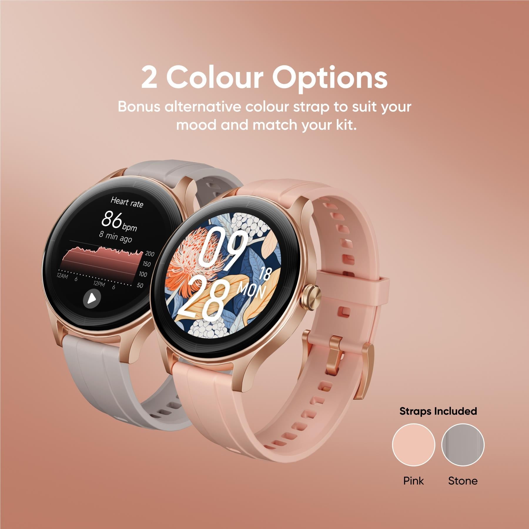 Ryze Flex Gen 2 smart watch with Bluetooth calling in Pink & Stone, image 3 - Smart Watches at Tech Supply Shed NZ