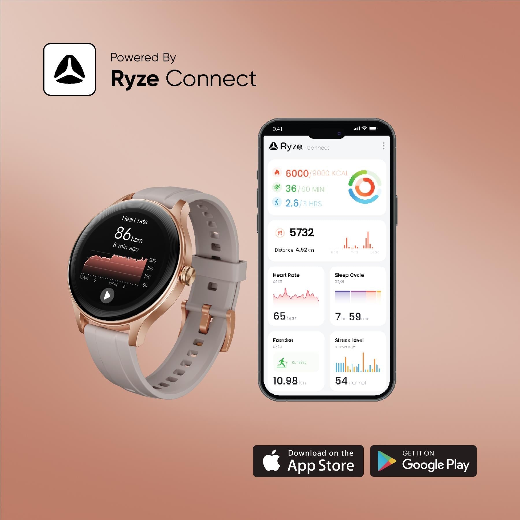Ryze Flex Gen 2 smart watch with Bluetooth calling in Pink & Stone, image 6 - Smart Watches at Tech Supply Shed NZ
