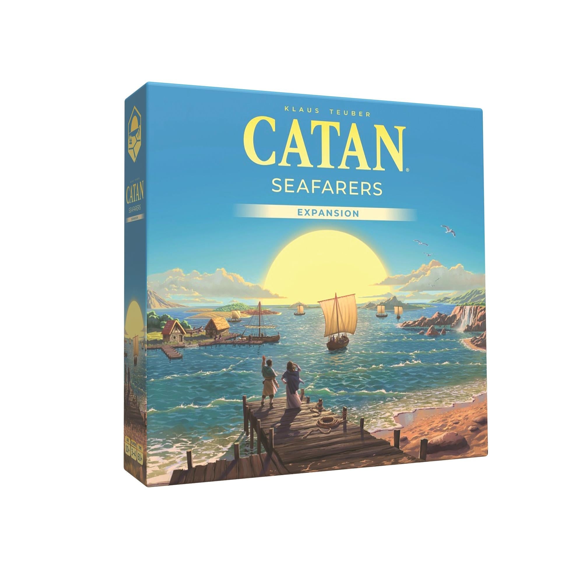 Catan Seafarers expansion board game box, blue with ship scene illustration