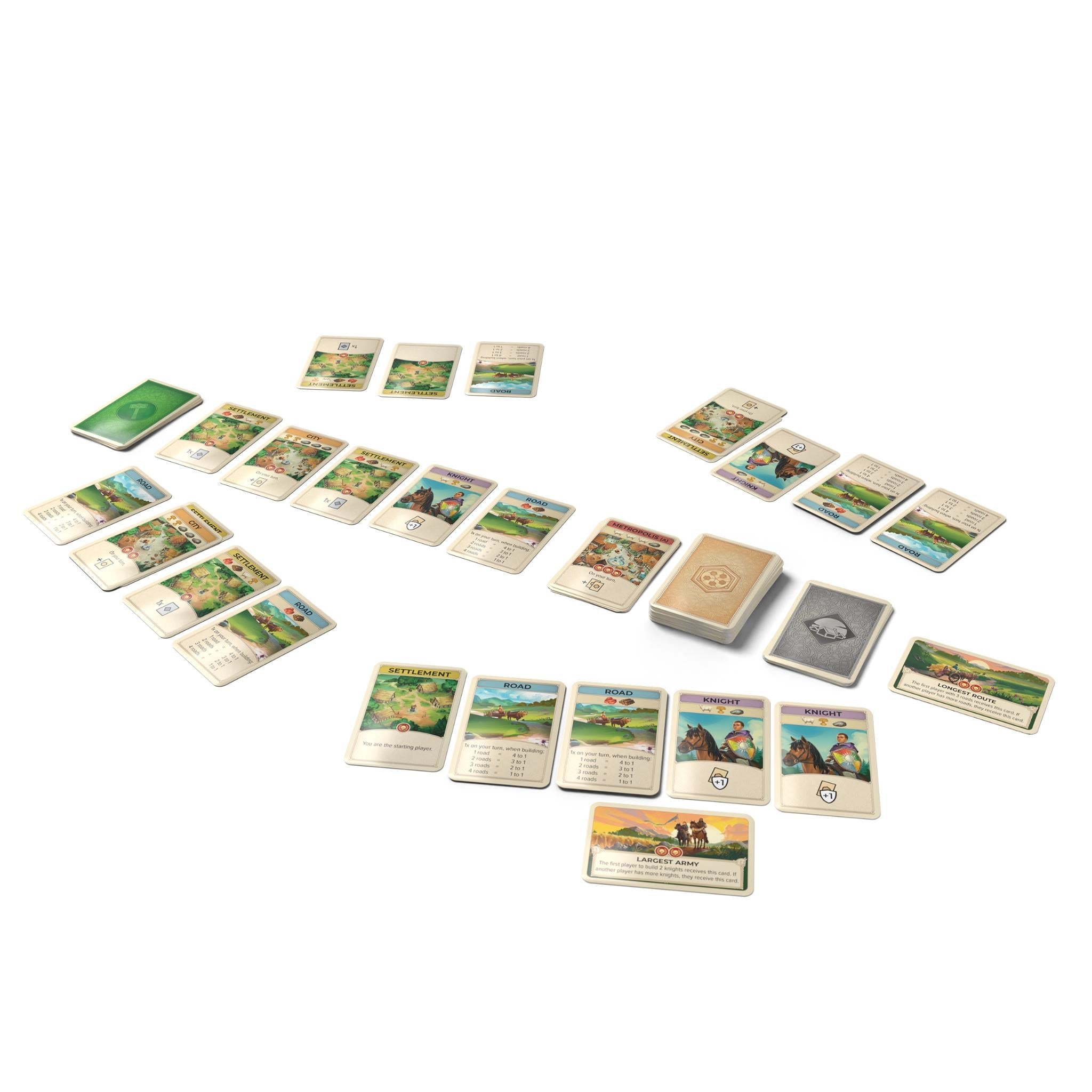 Playing cards and rulebook set for Catan On the Road compact card game.