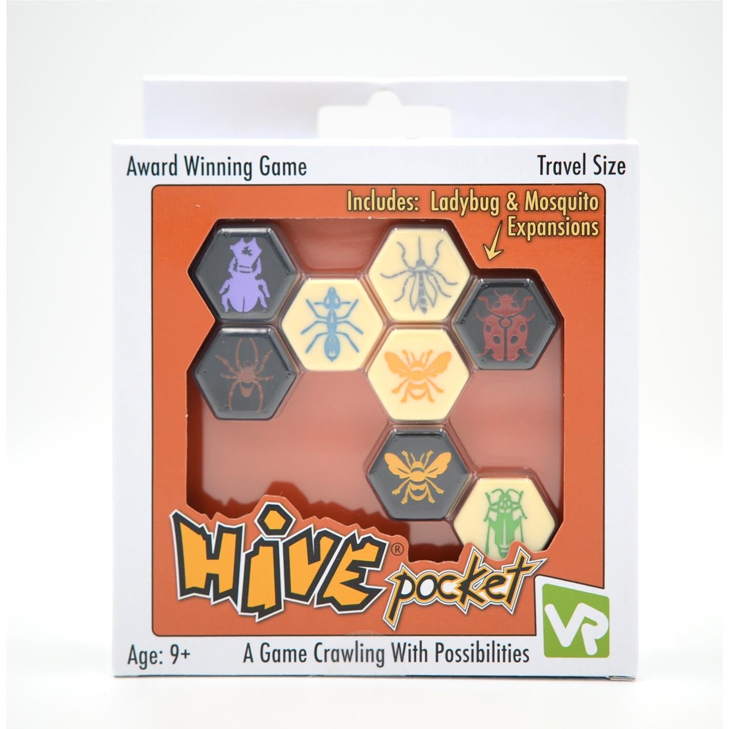 Travel strategy board game box with hex insect tiles and Ladybug & Mosquito expansions.