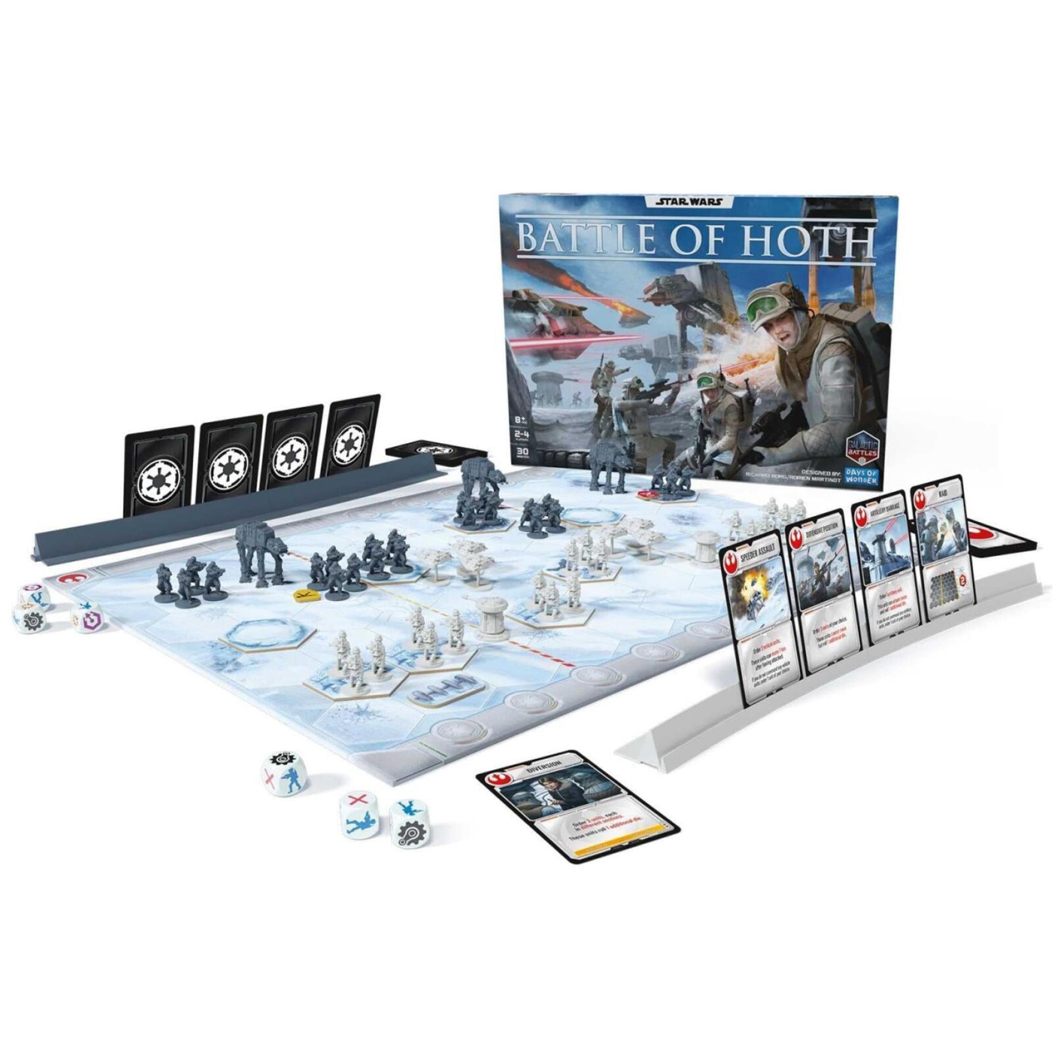 Star Wars Battle of Hoth board game set with miniatures, cards, and play map