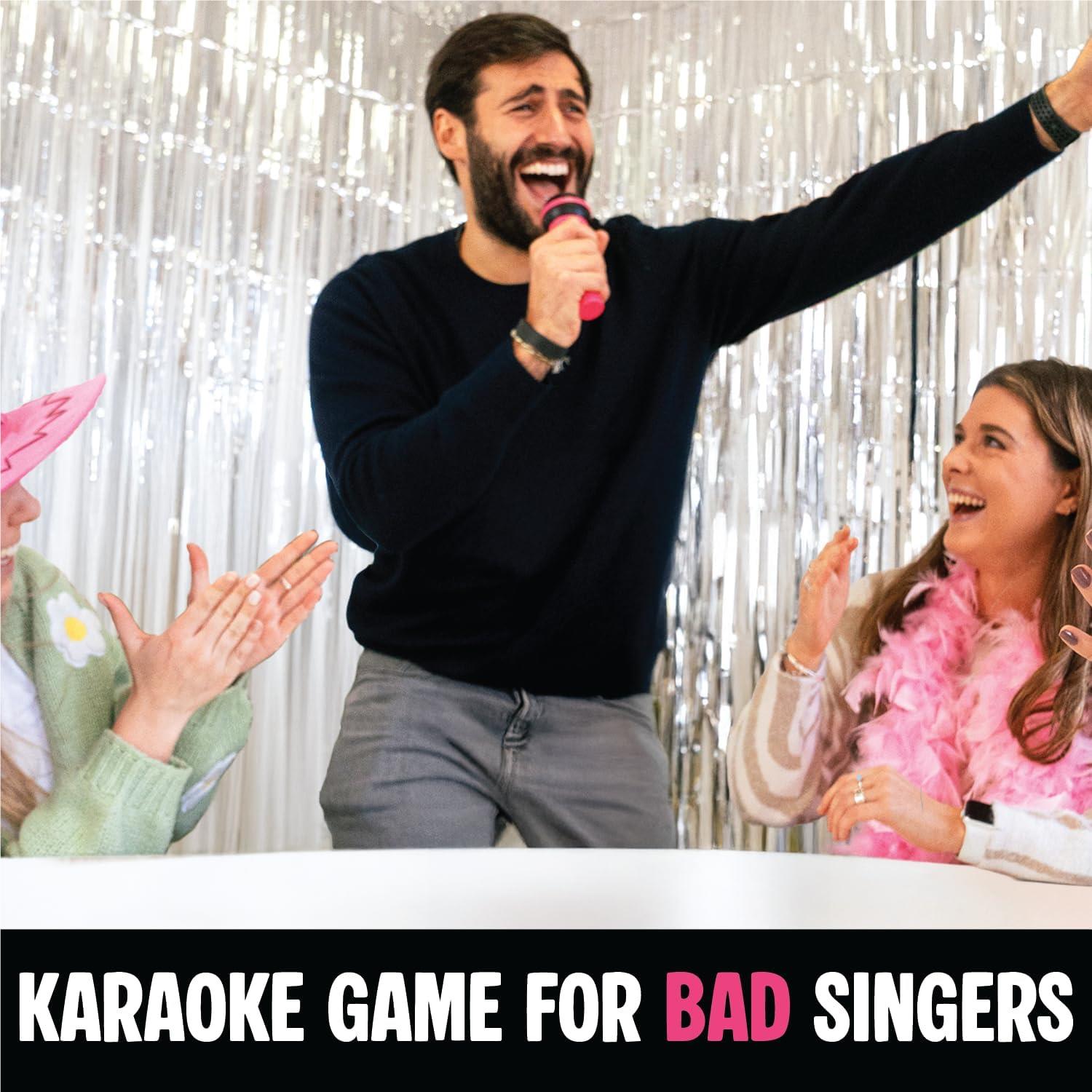 Foam microphone for karaoke party game held by cheering players