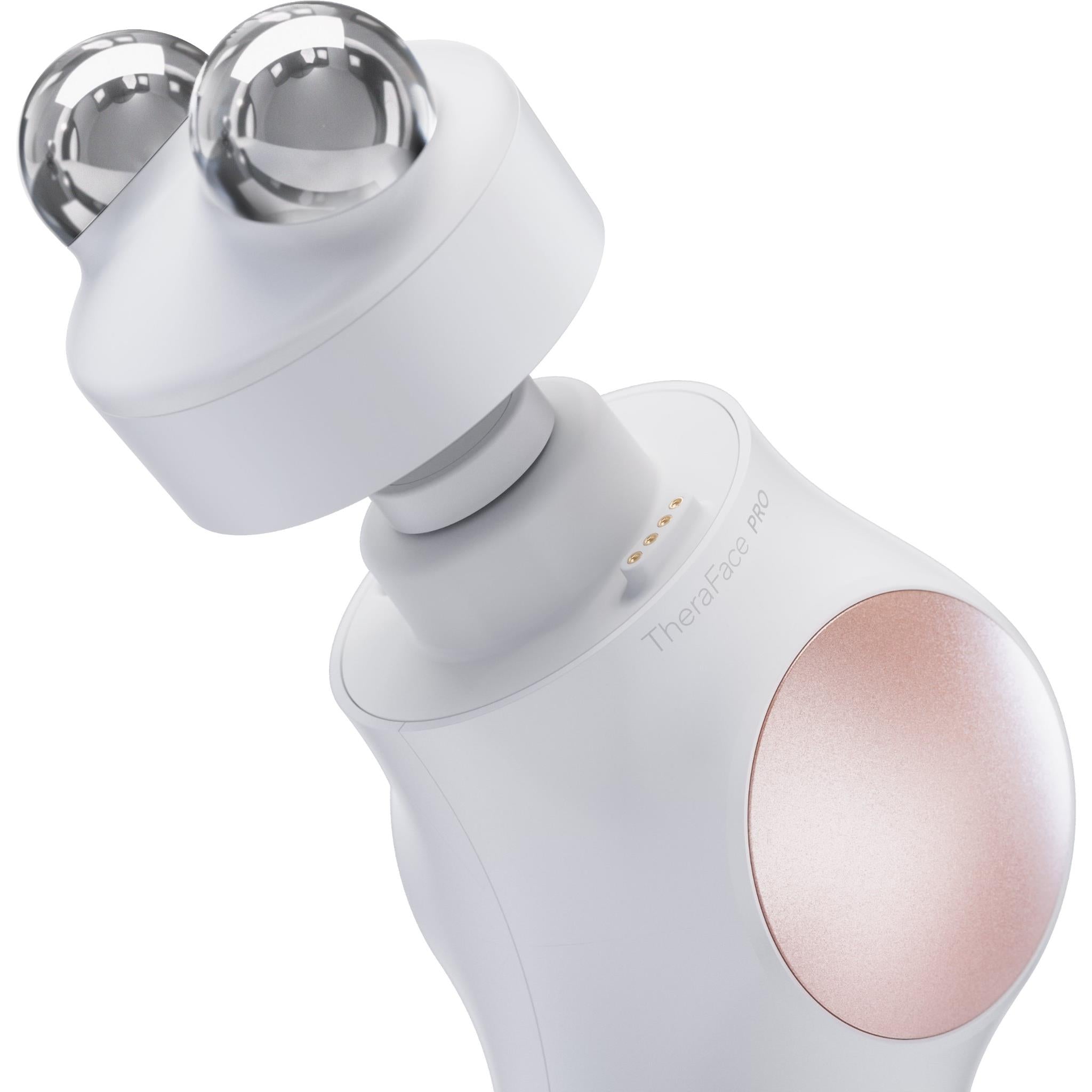 White facial therapy device with two chrome cup attachments