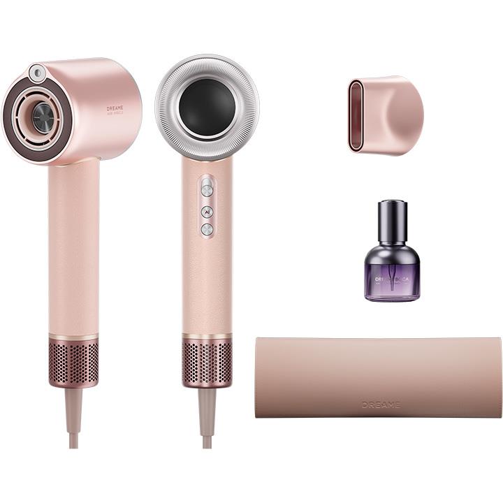 Pink hair dryer with concentrator nozzle and detachable red light module