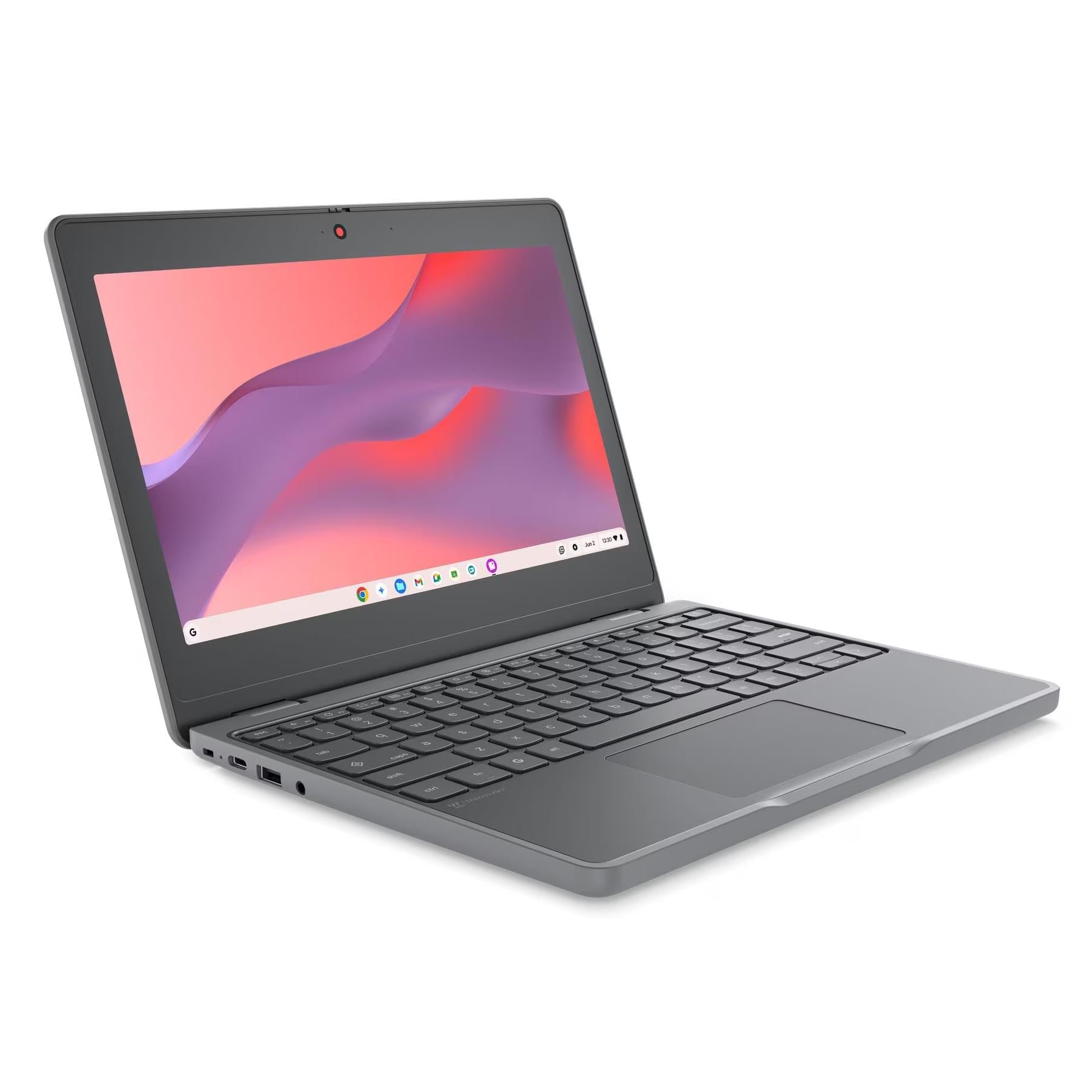 Grey Lenovo 11.6-inch Chromebook laptop with open display and black keyboard