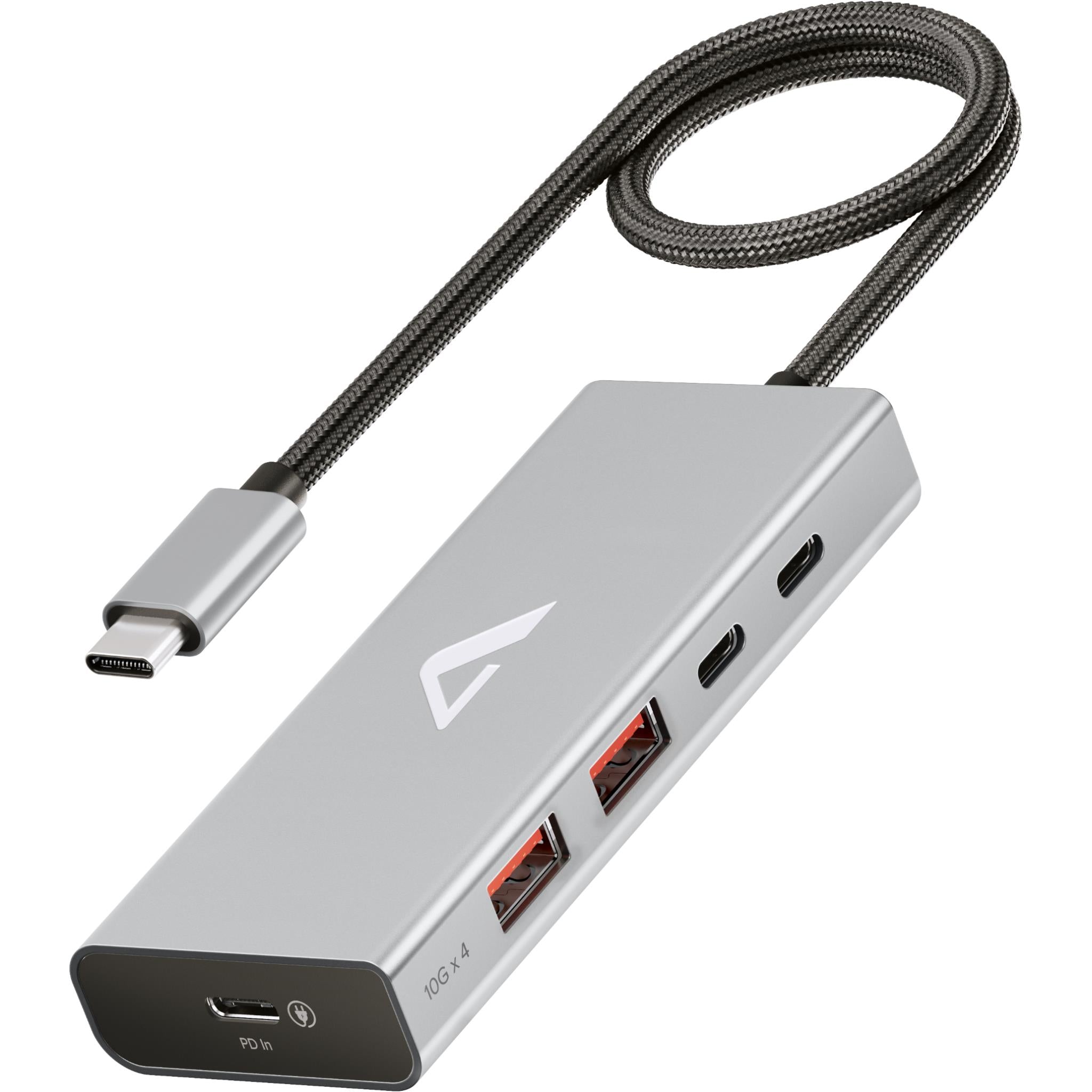 Alogic USB-C hub with braided cable, USB-C and two USB-A ports, metal gray body
