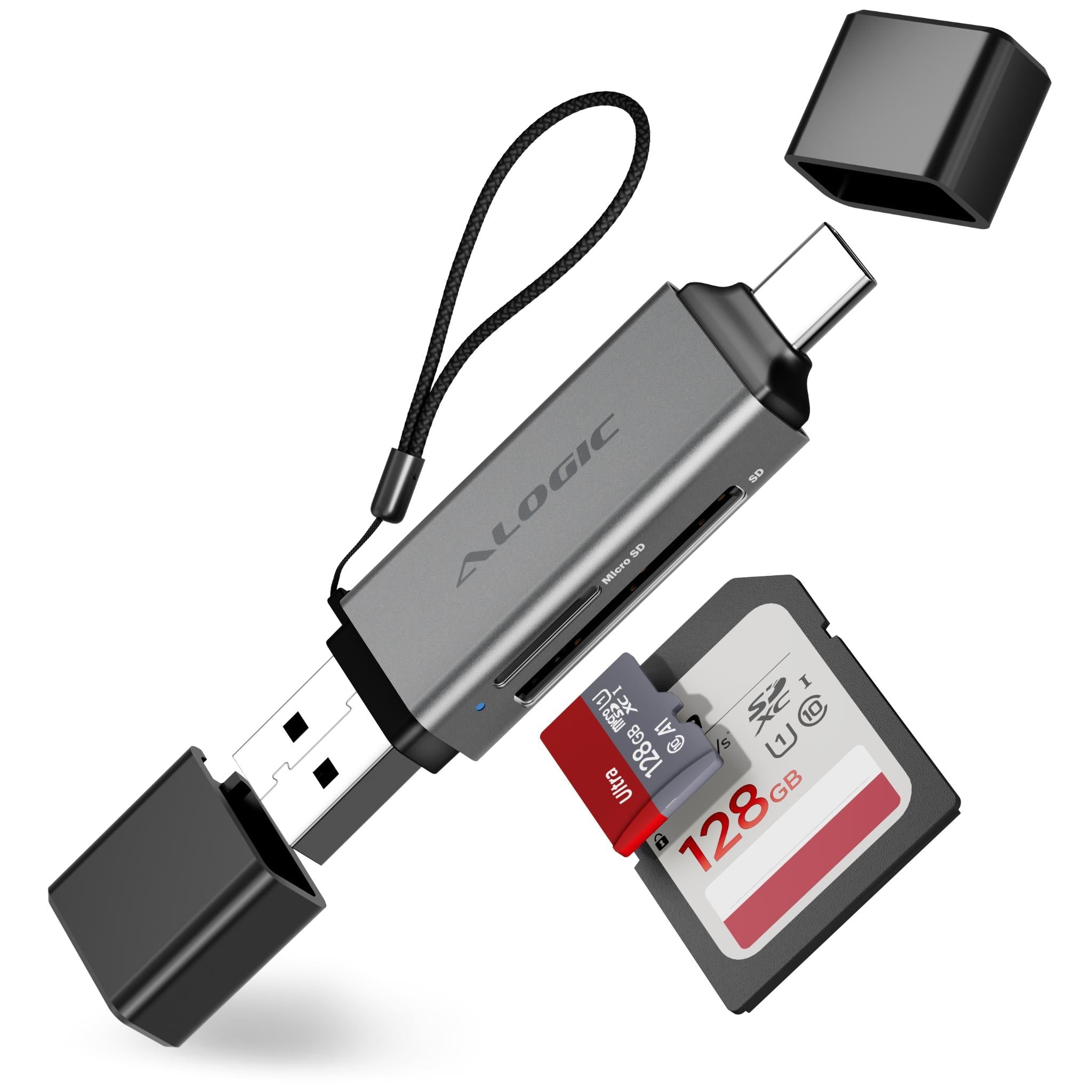 ALOGIC Flash Mini USB-C and USB-A SD and microSD card reader in silver - Memory Cards & Readers at Tech Supply Shed NZ