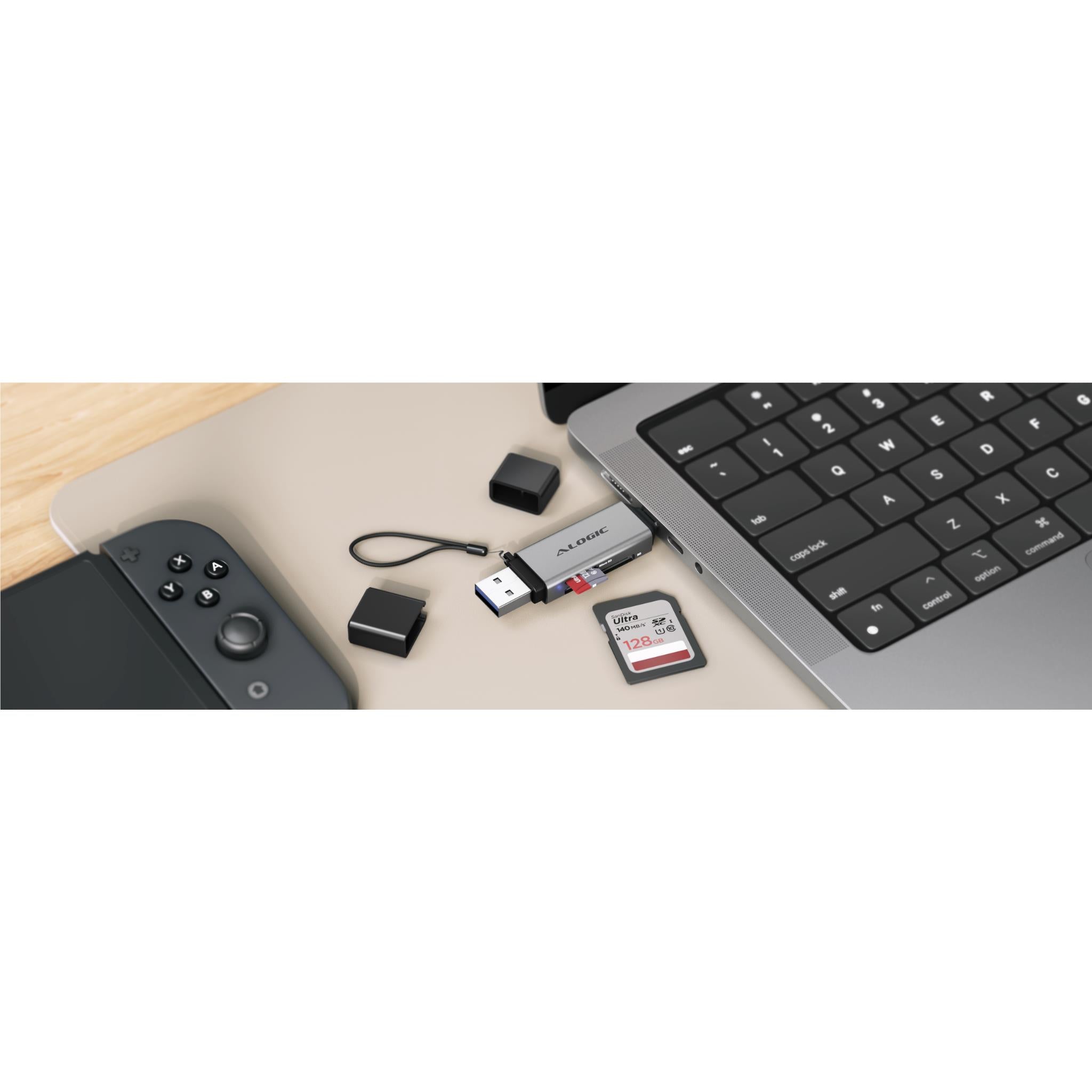 ALOGIC Flash Mini USB-C and USB-A SD and microSD card reader in silver, image 2 - Memory Cards & Readers at Tech Supply Shed NZ