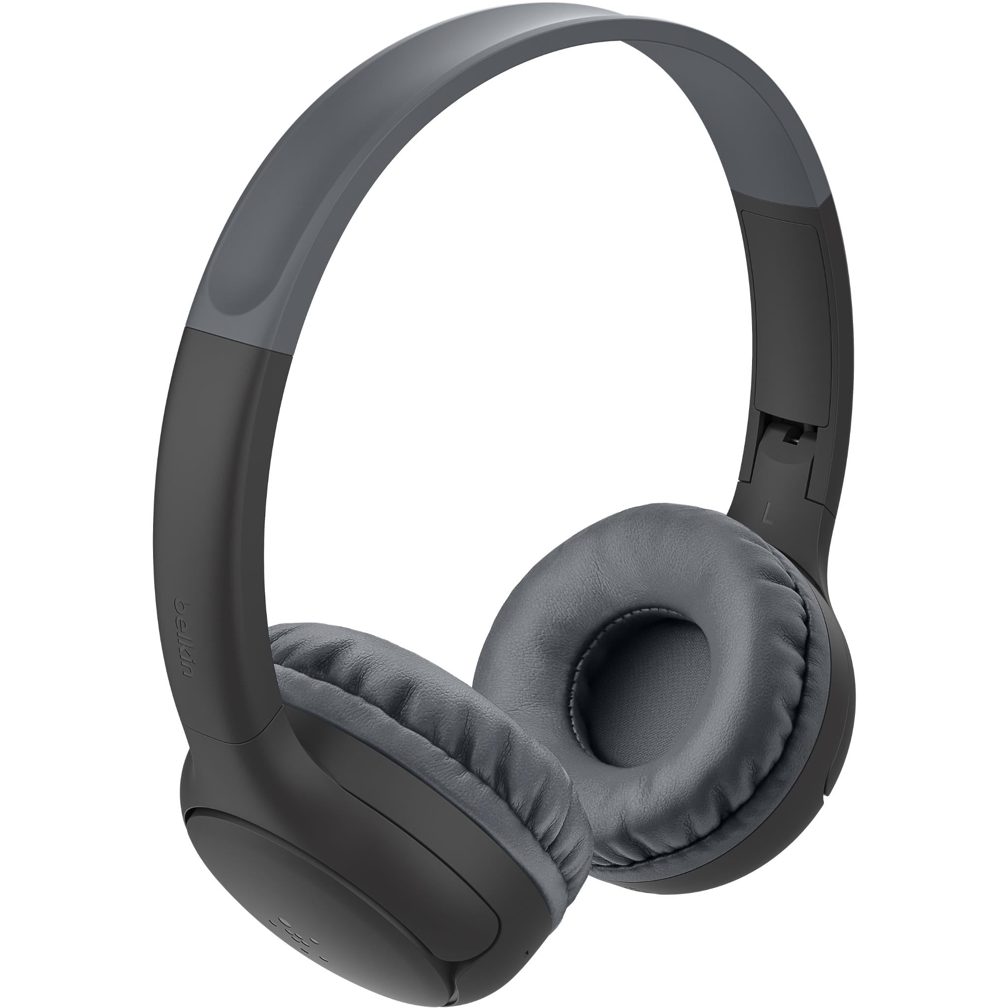 Black wireless on-ear headphones with padded ear cups and cushioned headband