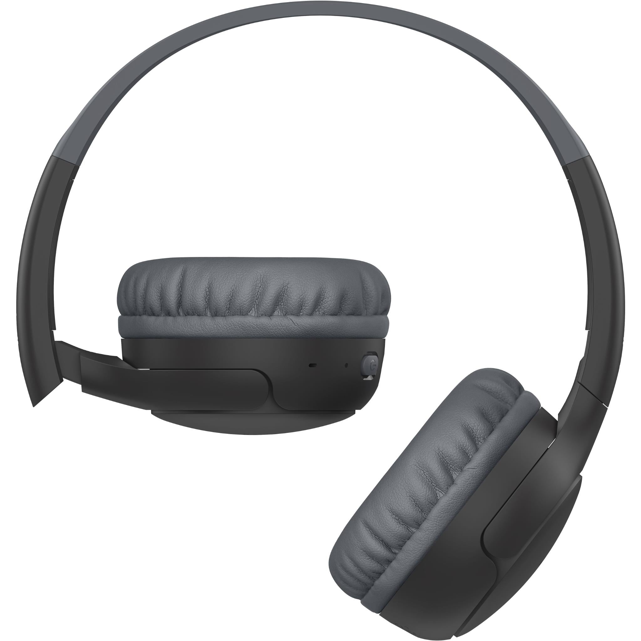 Black wireless on-ear headphones with padded headband and cushioned ear cups