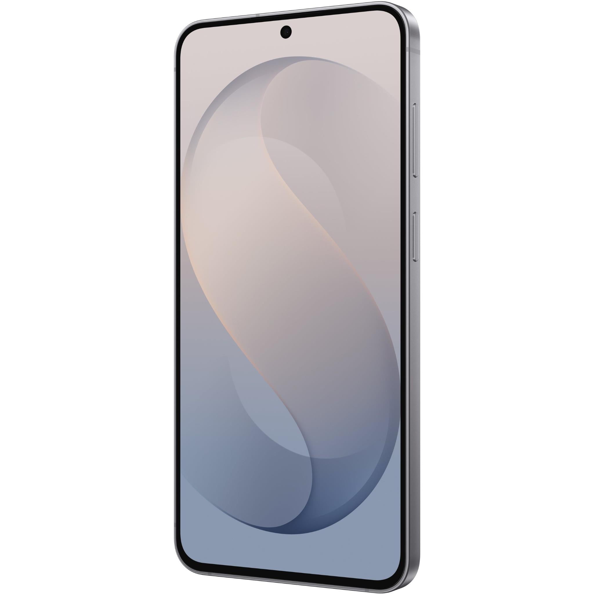 Graphite Samsung smartphone front angled side view with curved display
