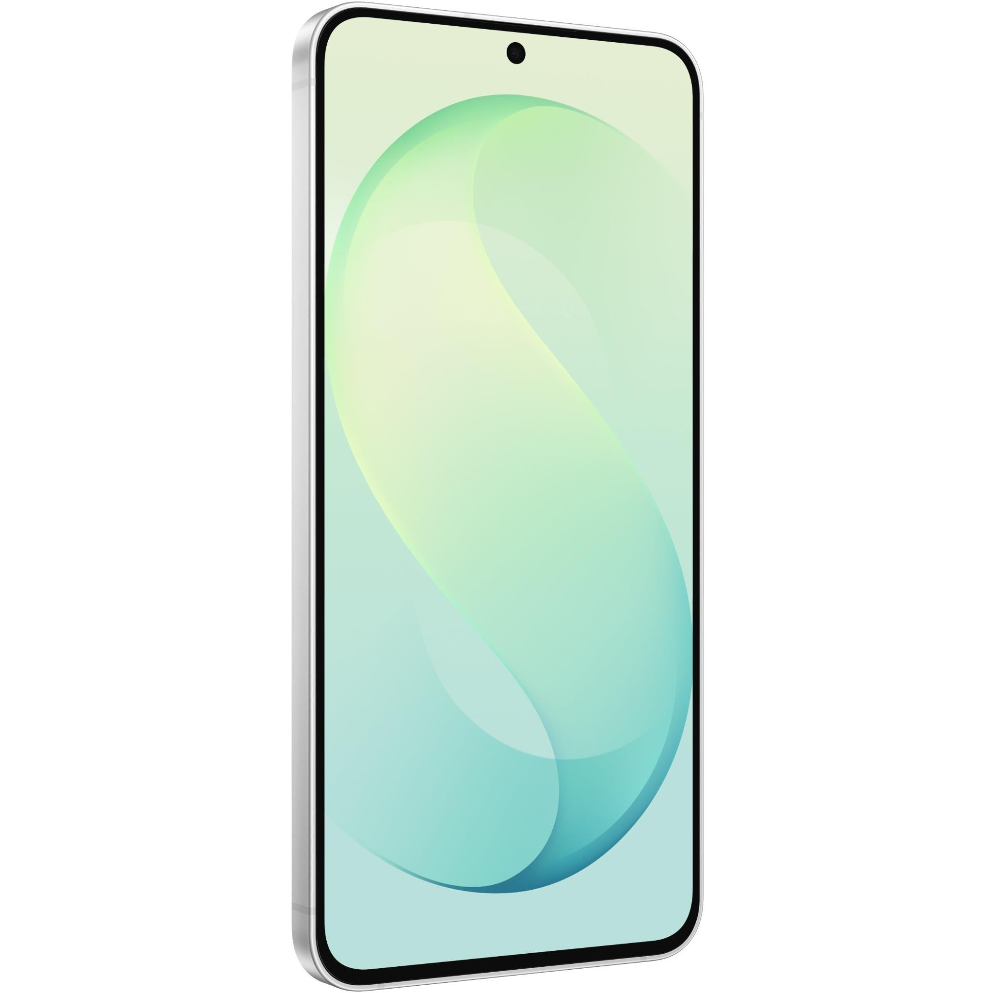 Samsung Galaxy S26 FE 5G phone in pistachio green, front view at an angle