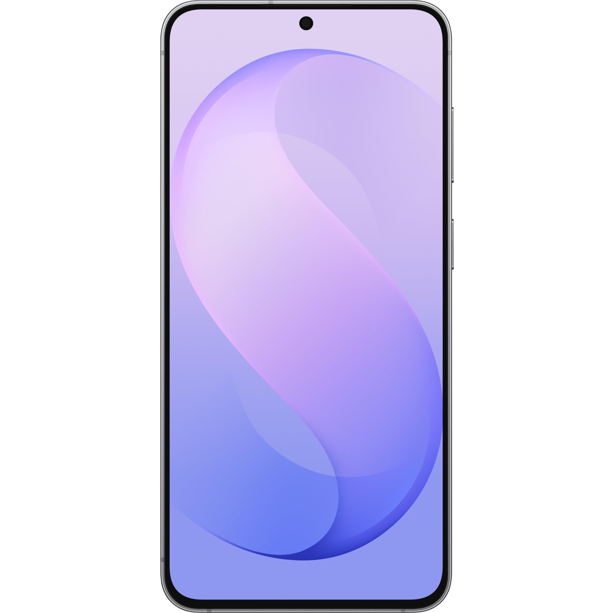Blue Samsung smartphone with front display and slim bezel.