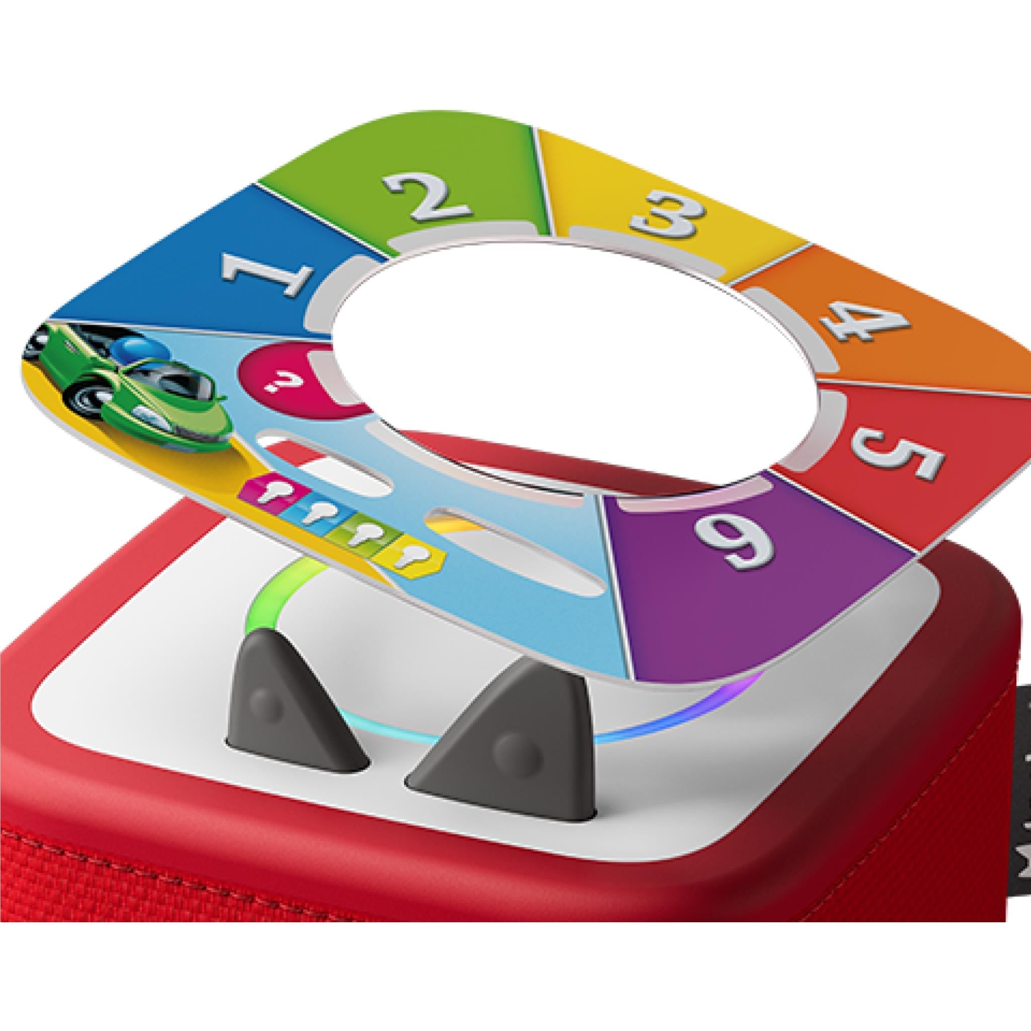 Red game controller base with circular number track and multicolor panels