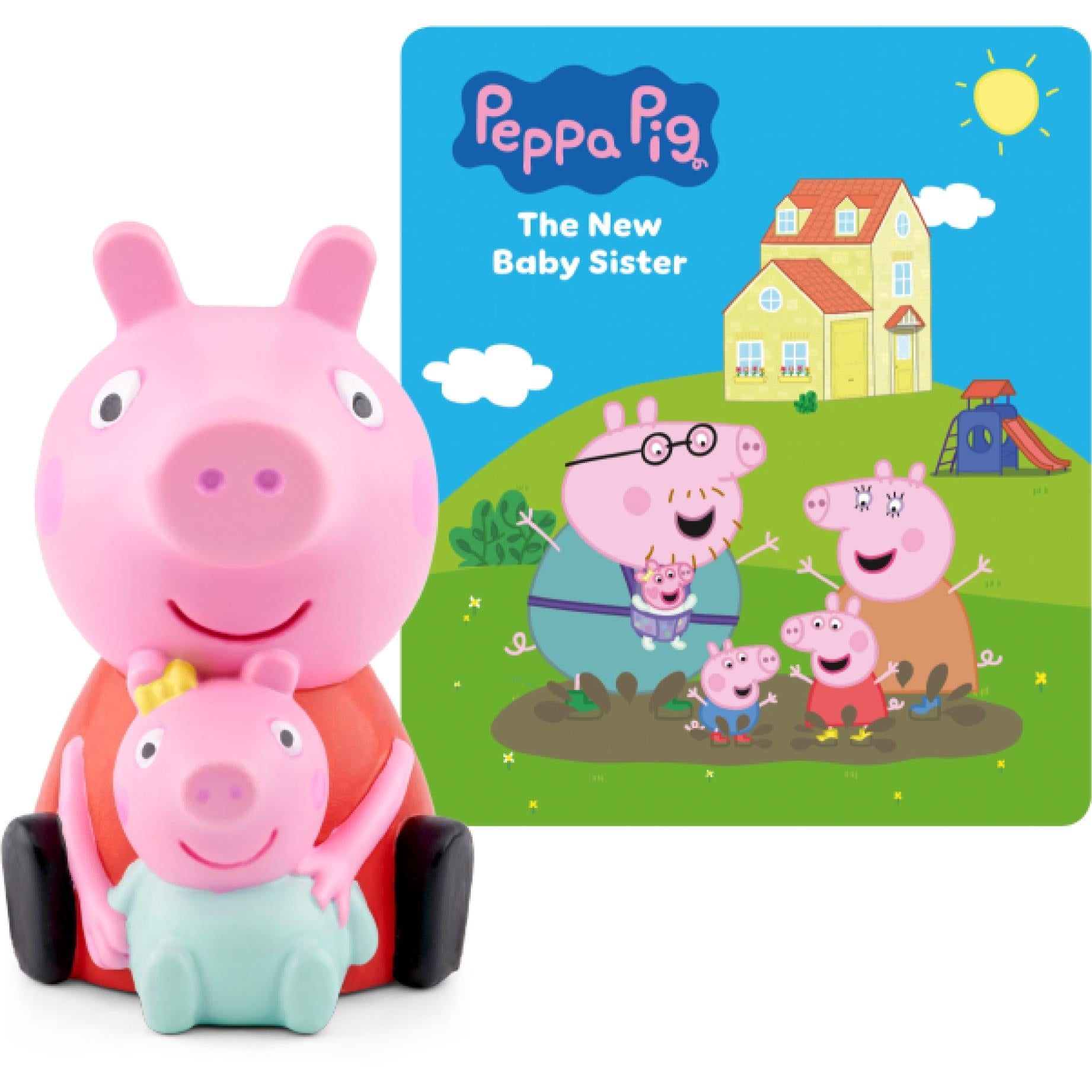 Peppa Pig Tonie figurine with a blue Peppa Pig story card
