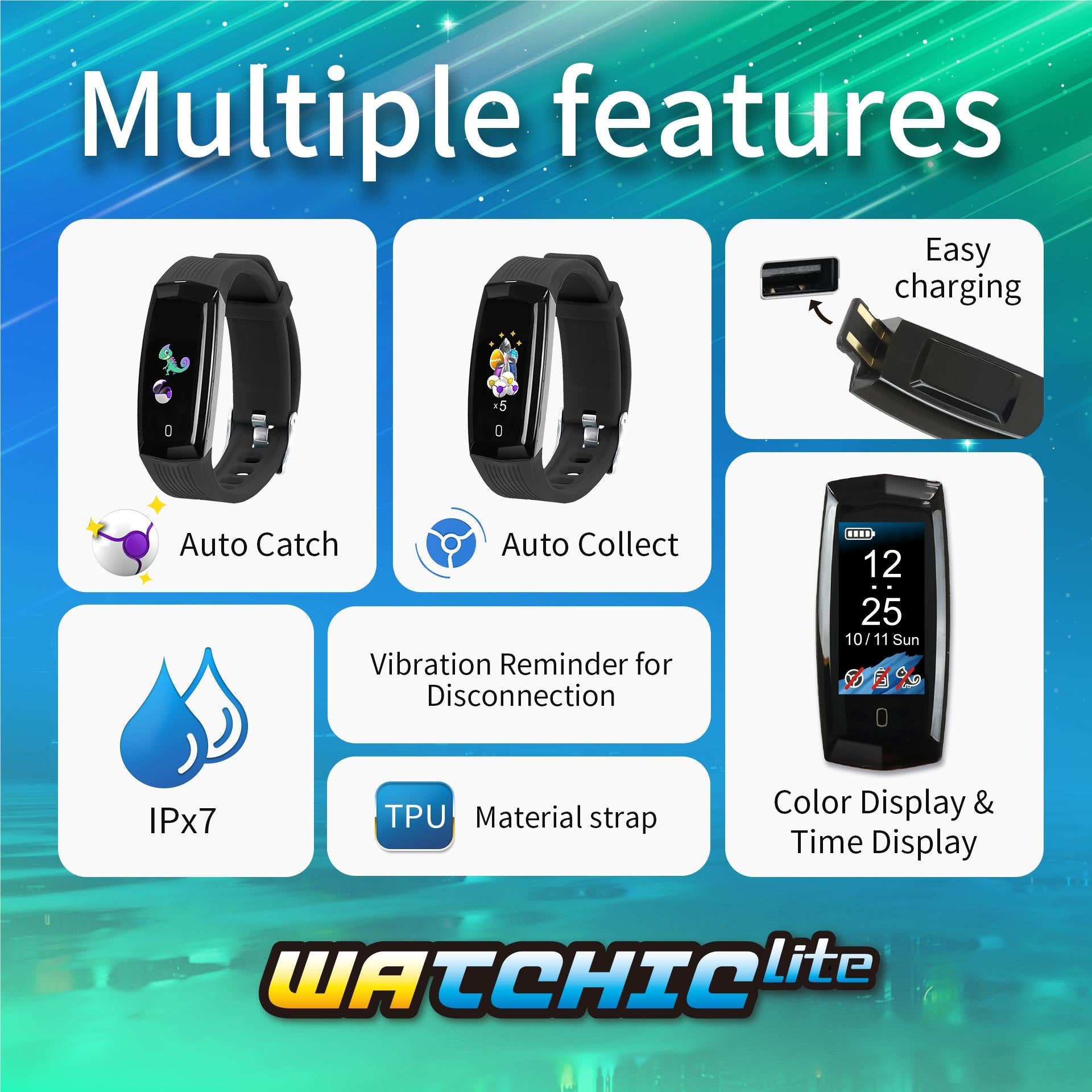 Brook Watchic Lite Pokemon GO auto catch colour watch with black strap, image 6 - Electronic Gaming Accessories at Tech Supply Shed NZ
