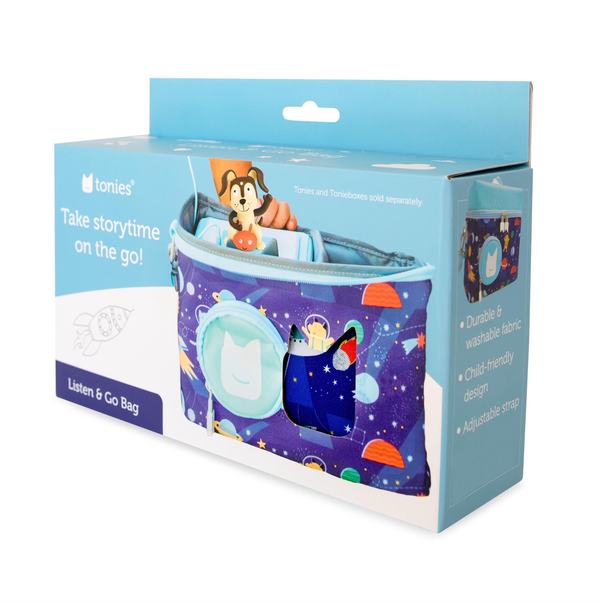 Tonies padded carry bag in box, blue starry space pattern