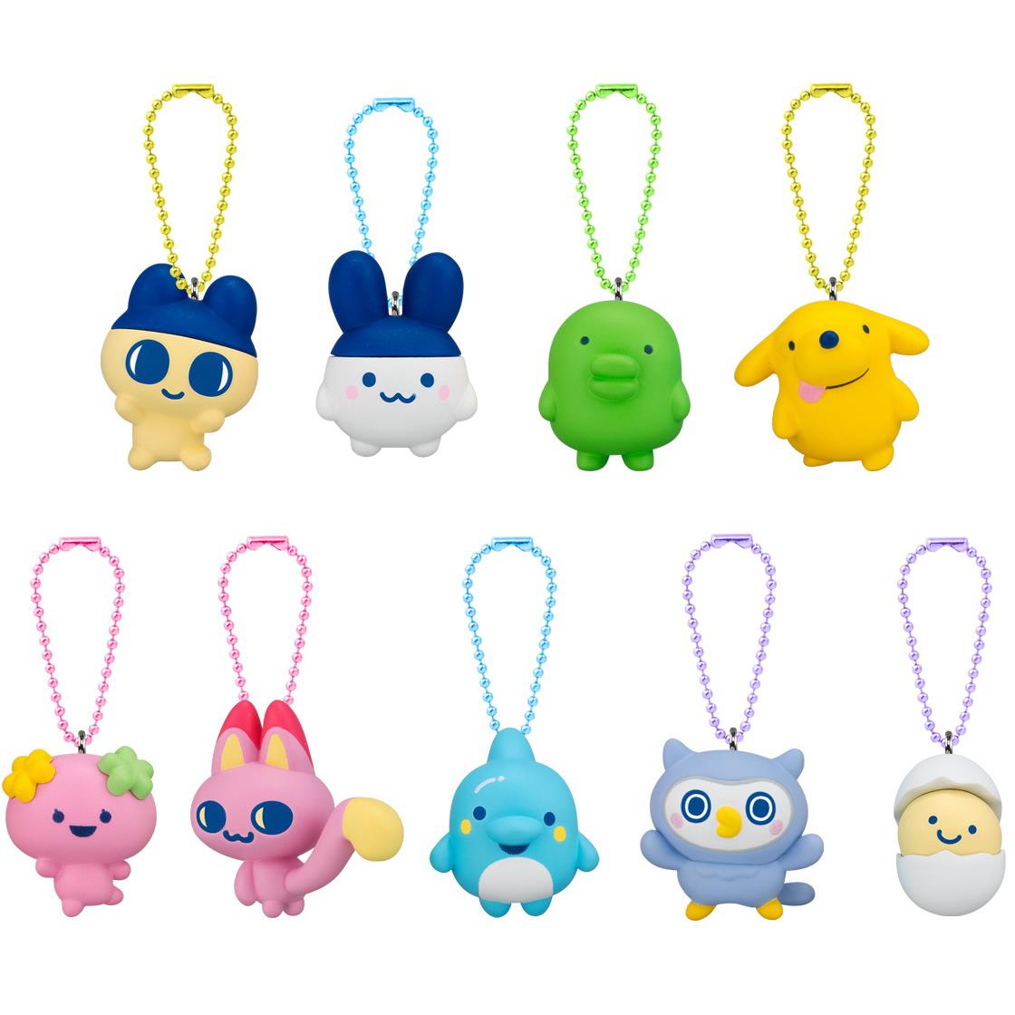 Mini character keychain blind box set, beaded loops with pastel toy pendants.